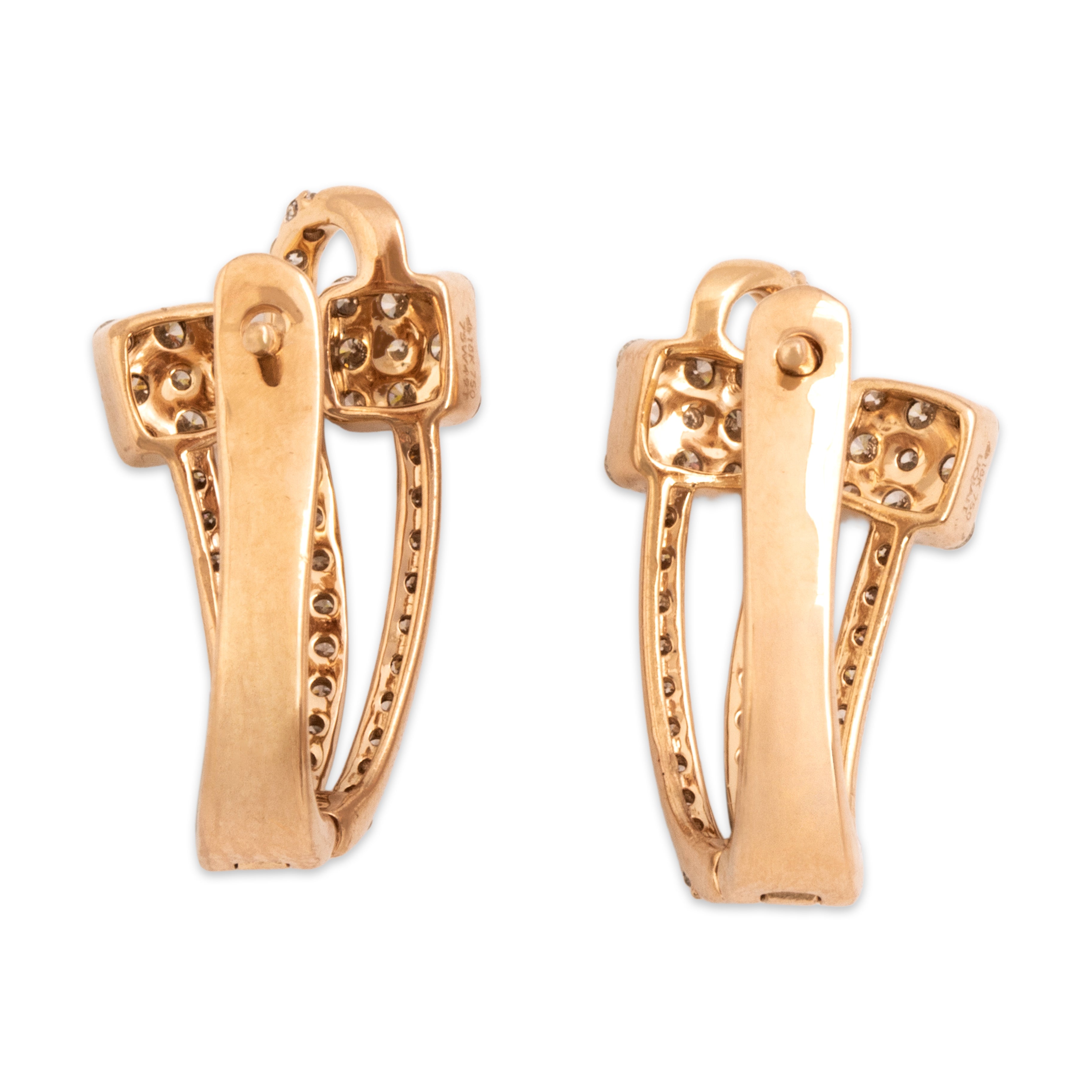 Estate 18k Rose Gold [Custom Carat] Dazzling Artistic Flowing Hoop Earrings - Back view
