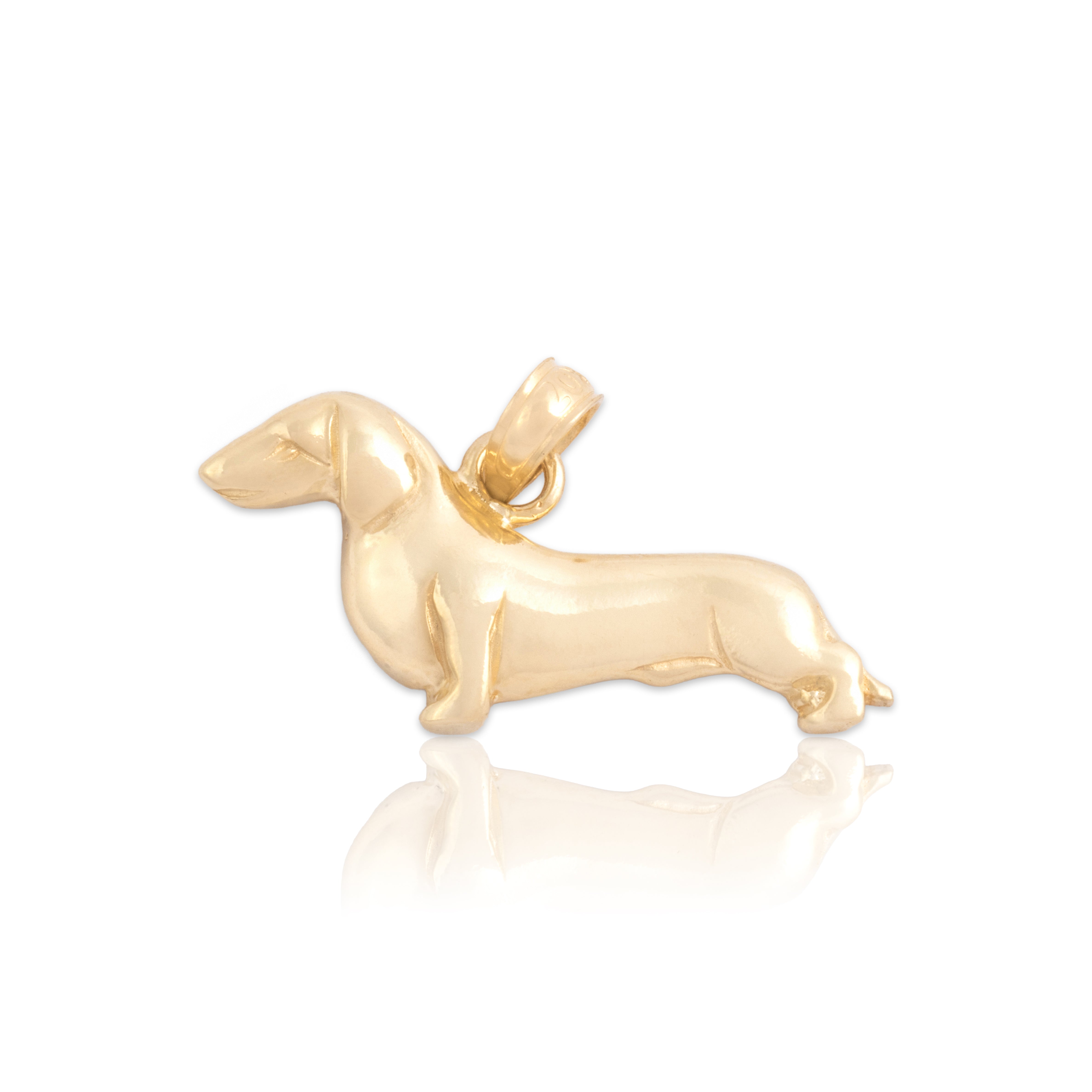 Vintage 14k Yellow Gold Playful Dachshund Dog Pendant - Close-up view