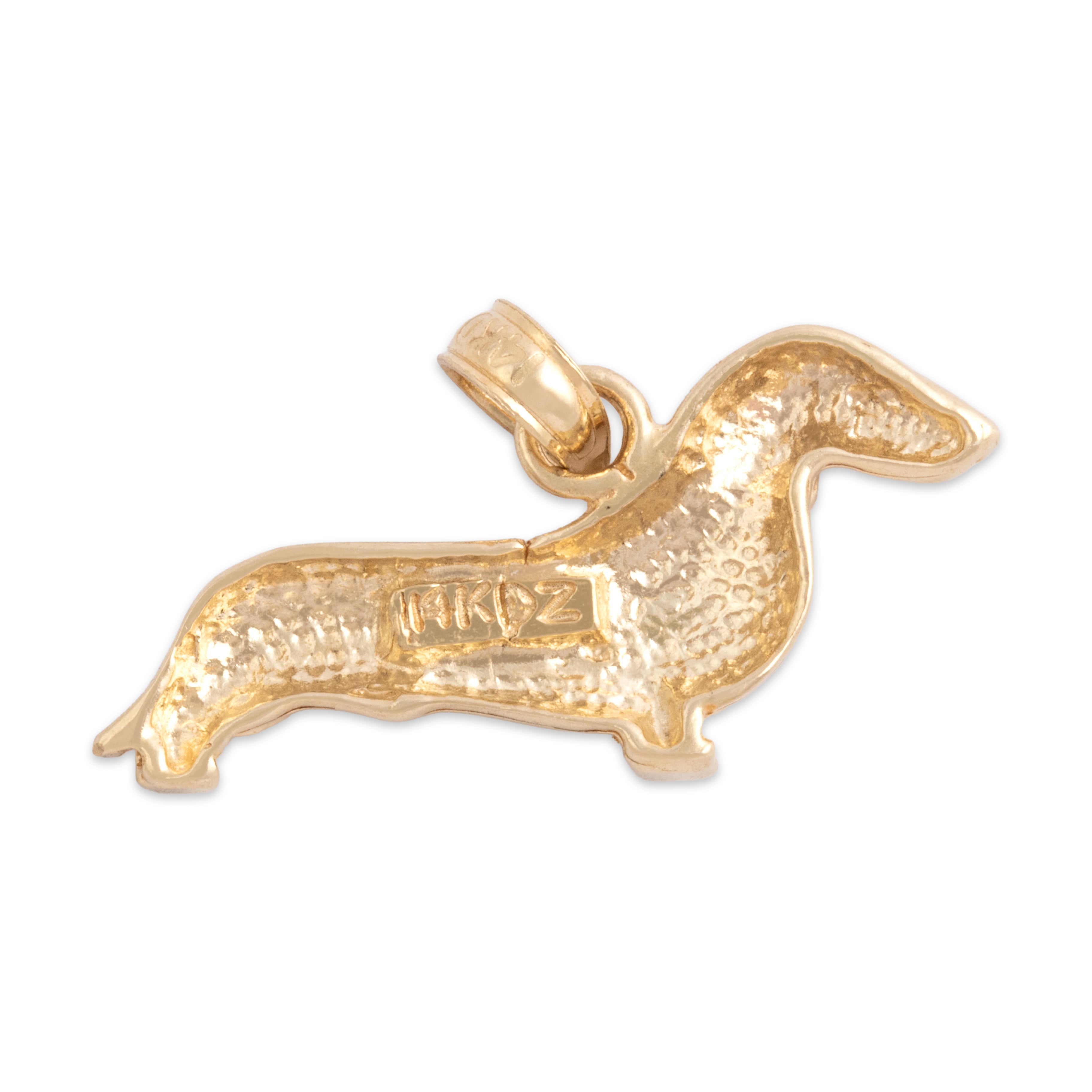 Vintage 14k Yellow Gold Playful Dachshund Dog Pendant - Back view