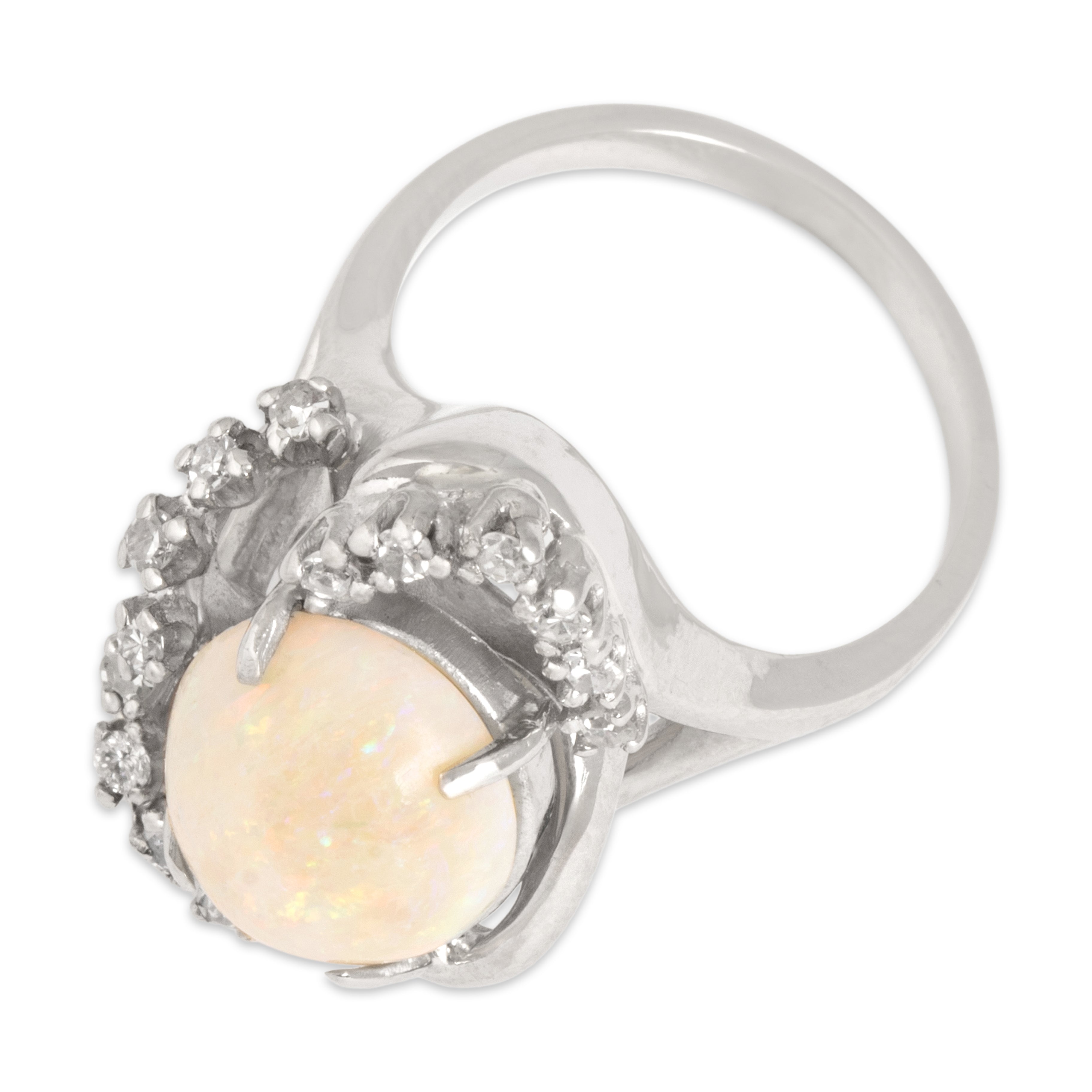 Vintage 14k White Gold 2.84ct Opal Diamond Swirling Asymmetric Elegant Cocktail Ring - Overall view