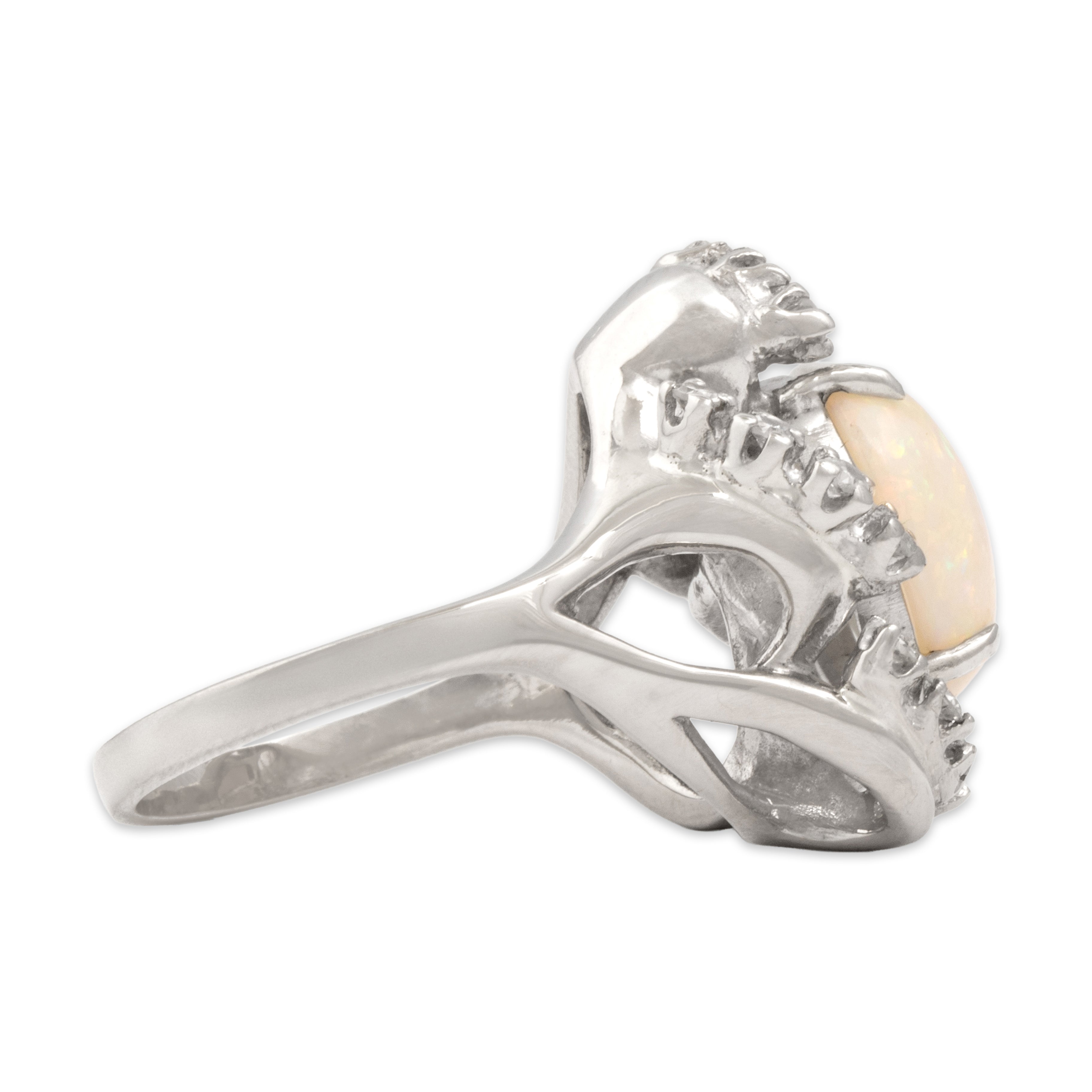 Vintage 14k White Gold 2.84ct Opal Diamond Swirling Asymmetric Elegant Cocktail Ring - Side view