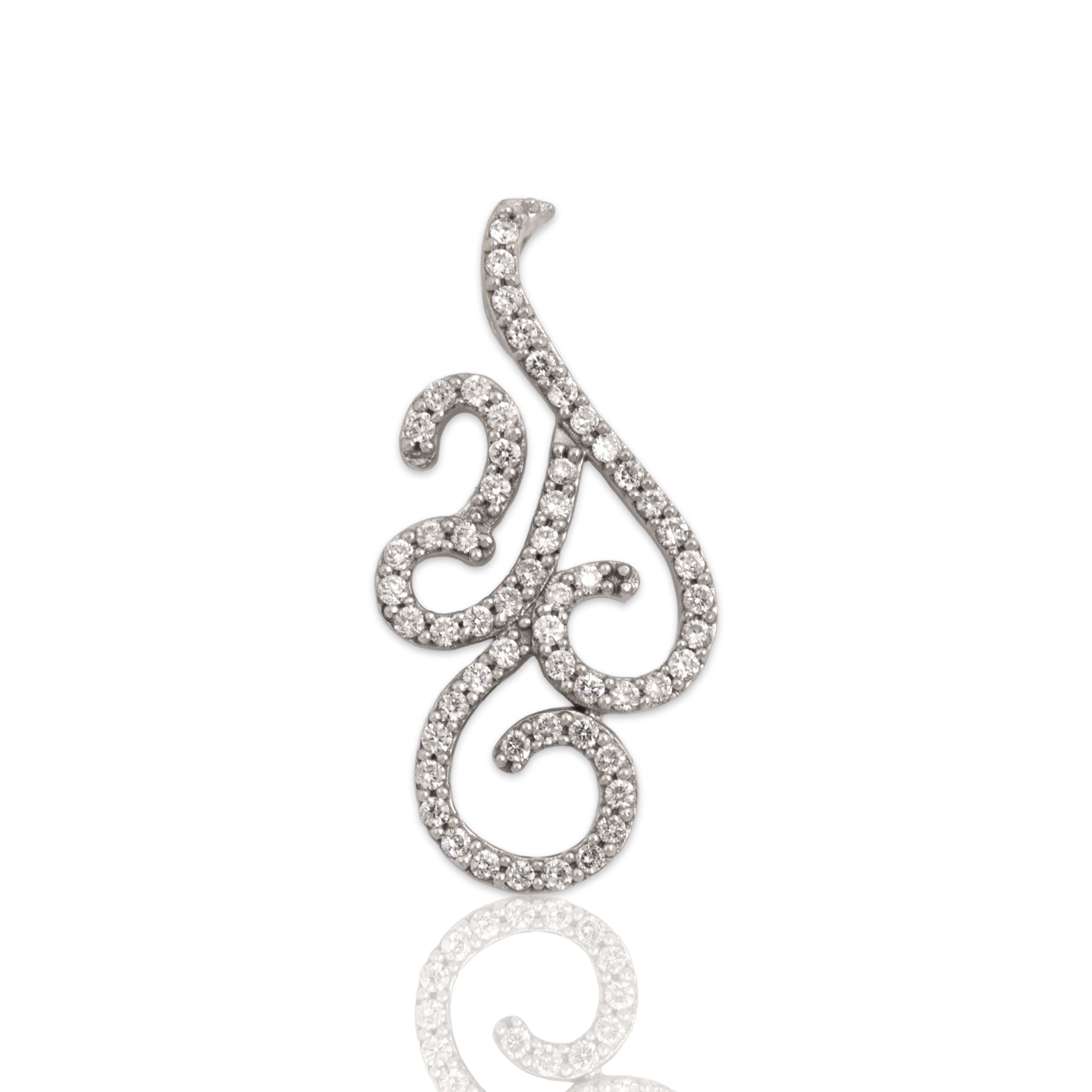 Vintage 14k White Gold Diamond Sparkling Artistic Flourish Slide Pendant - Close-up view