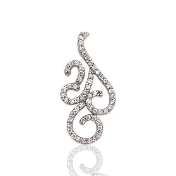 Vintage 14k White Gold Diamond Sparkling Artistic Flourish Slide Pendant