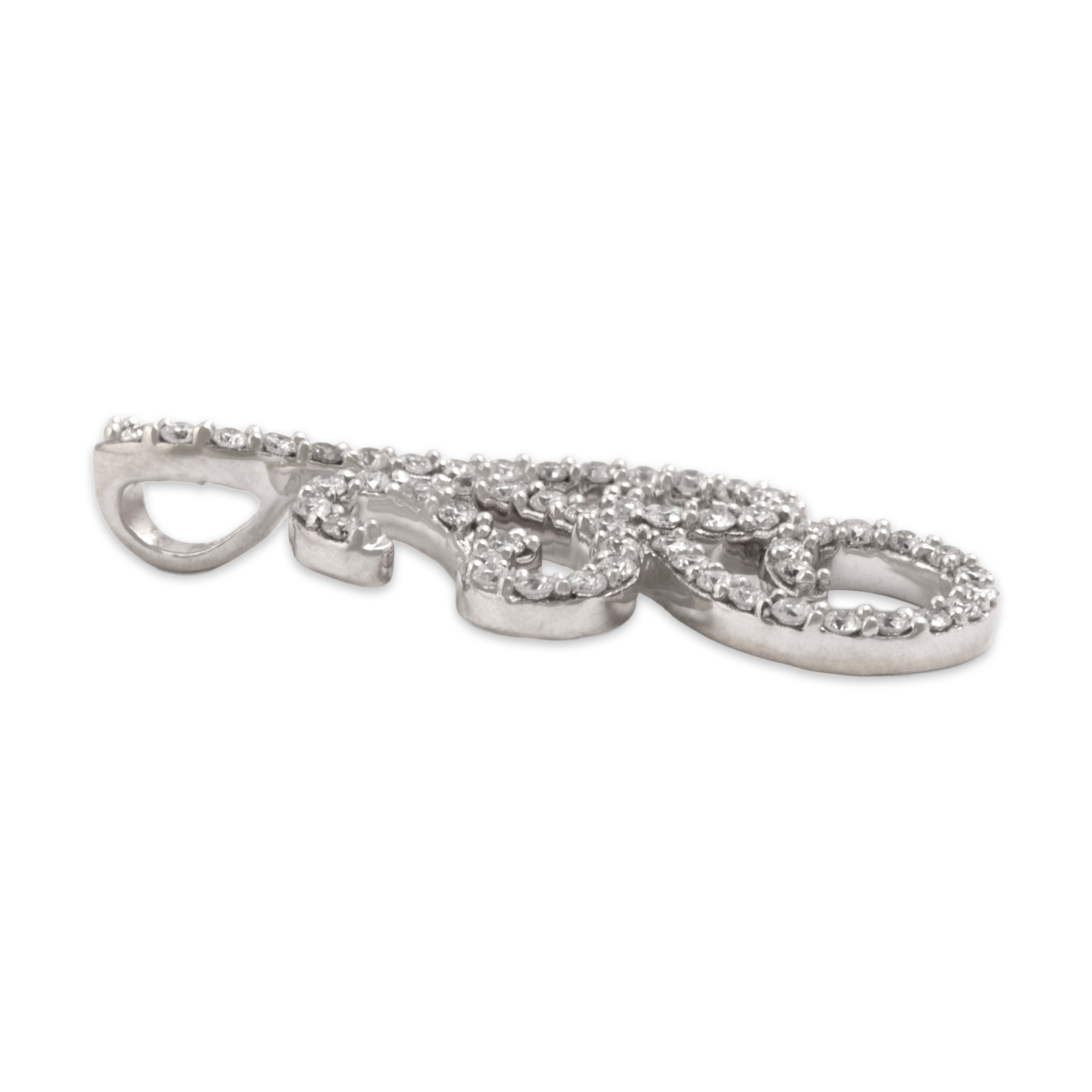 Vintage 14k White Gold Diamond Sparkling Artistic Flourish Slide Pendant - Side view