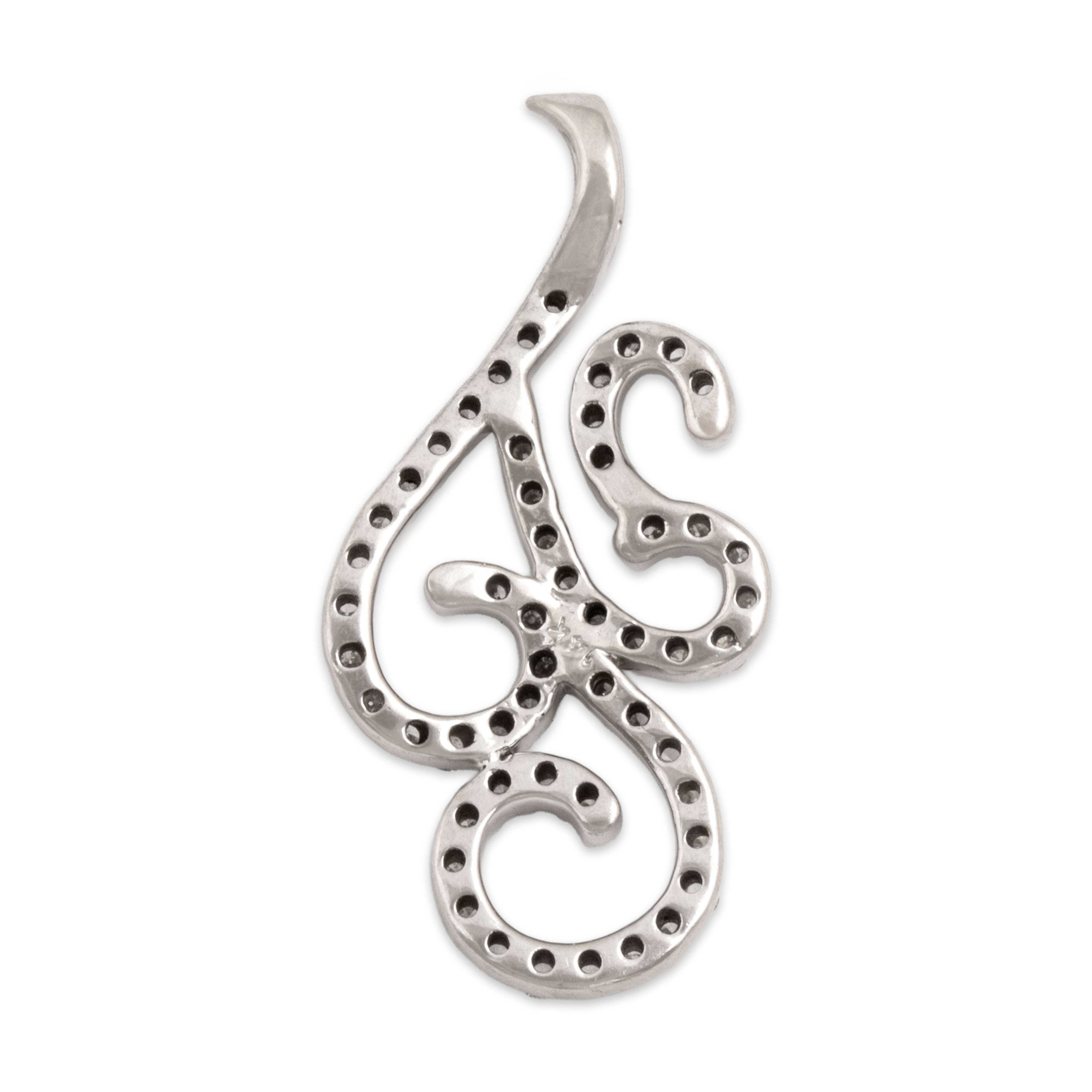 Vintage 14k White Gold Diamond Sparkling Artistic Flourish Slide Pendant - Back view