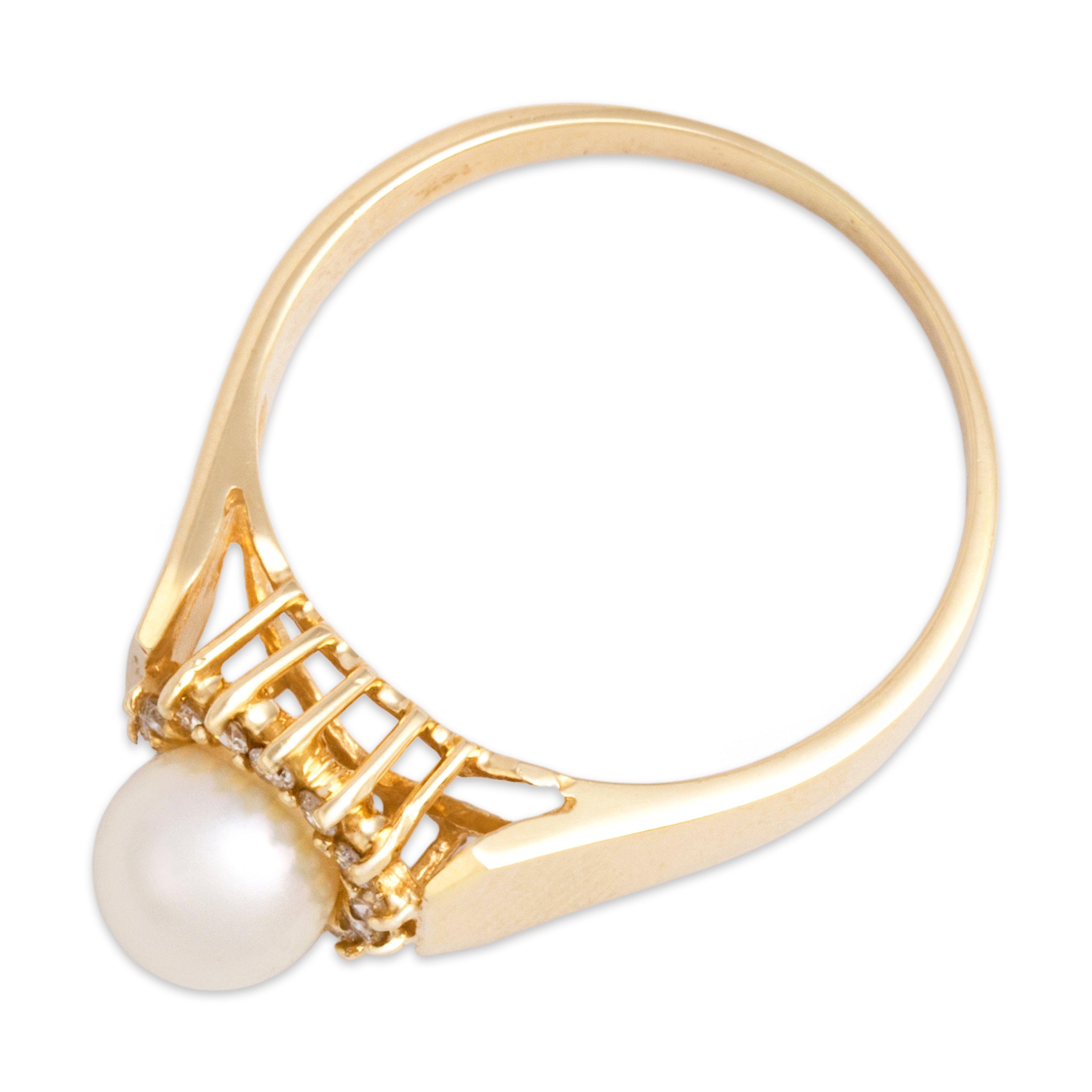 Vintage 14k Yellow Gold Pearl Diamond Luminous Halo Ring 7.75
