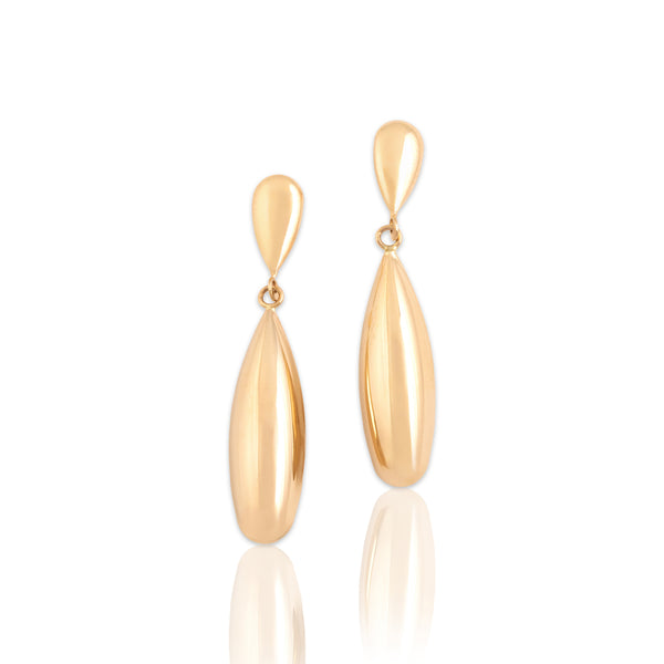 Vintage 14k Yellow Gold Gleaming Oblong Dangle Earrings
