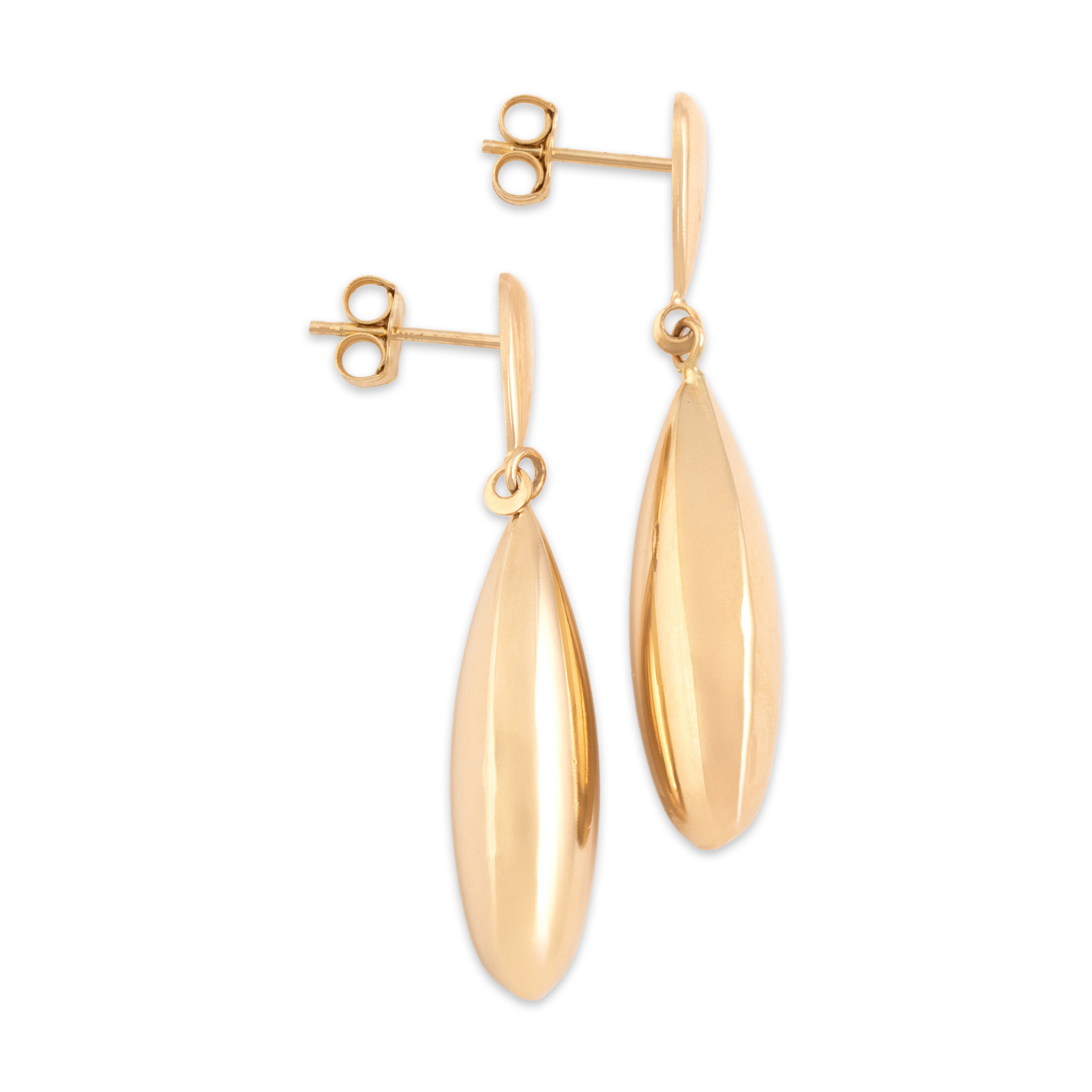 Vintage 14k Yellow Gold Gleaming Oblong Dangle Earrings