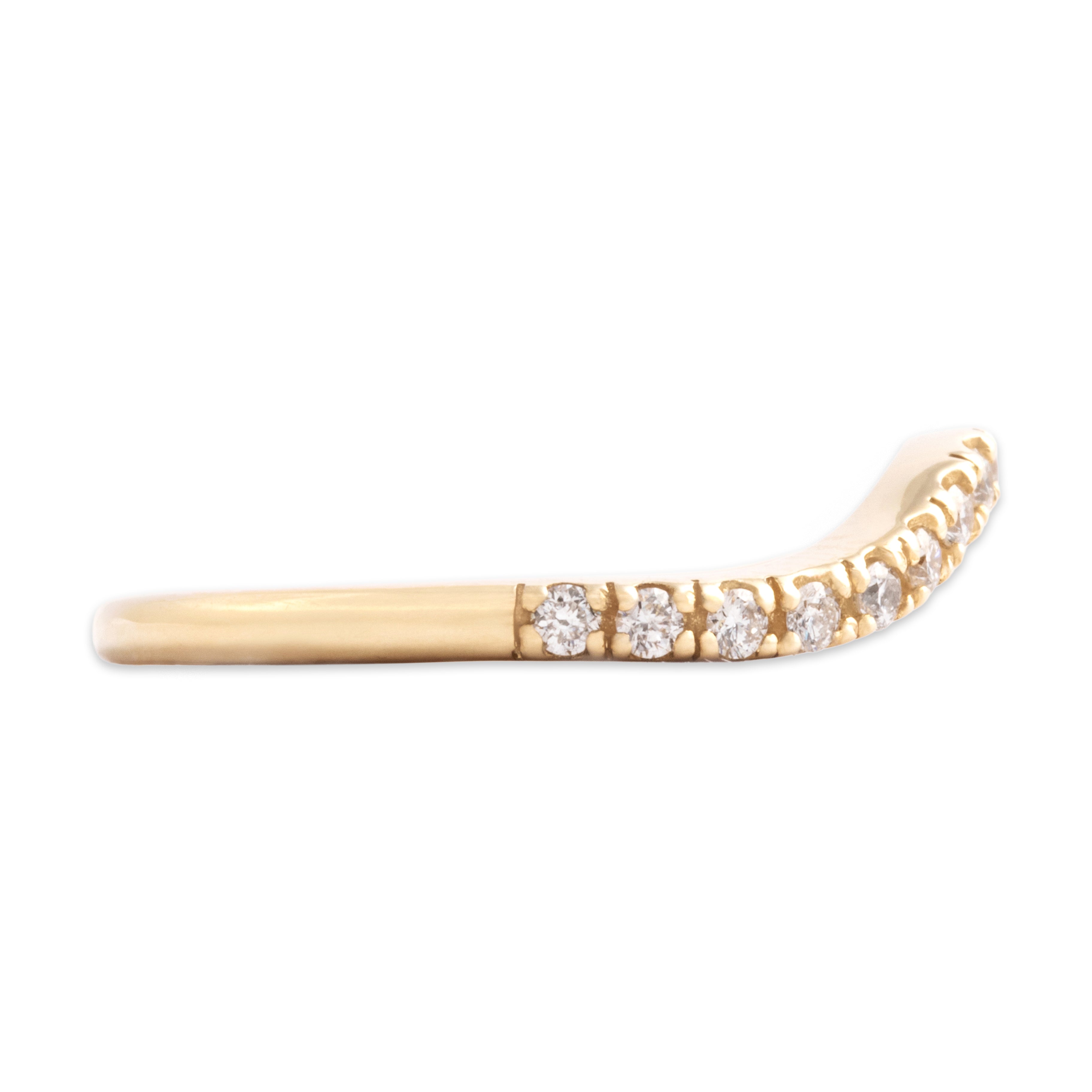 Vintage 14k Yellow Gold Diamond Sparkling Stacking Wave Band Ring - Side view