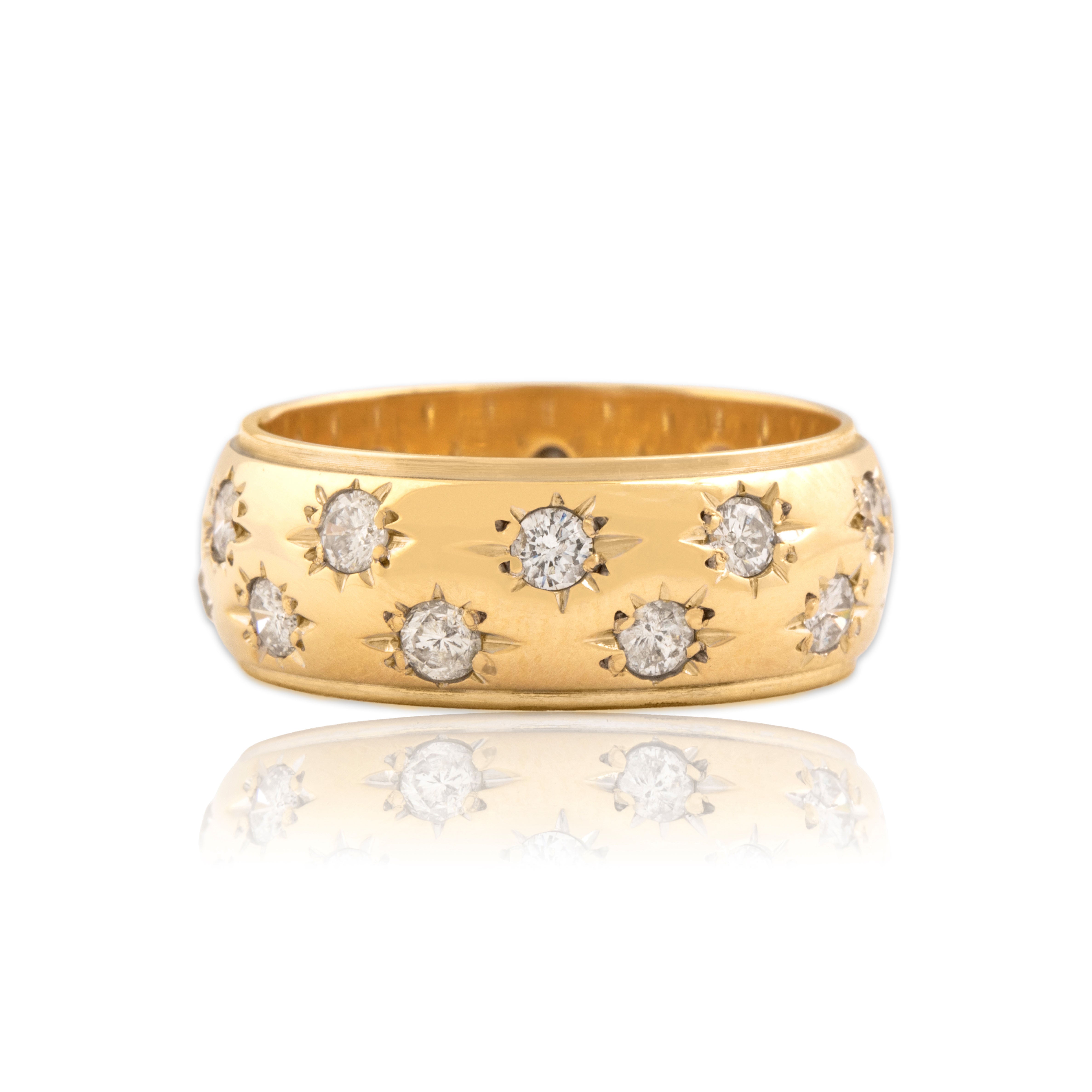 Vintage 14k Yellow Gold 1.0cttw Diamond Domed Celestial Eternity Band Ring 6.75