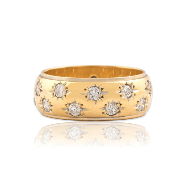 Vintage 14k Yellow Gold 1.0cttw Diamond Domed Celestial Eternity Band Ring 6.75