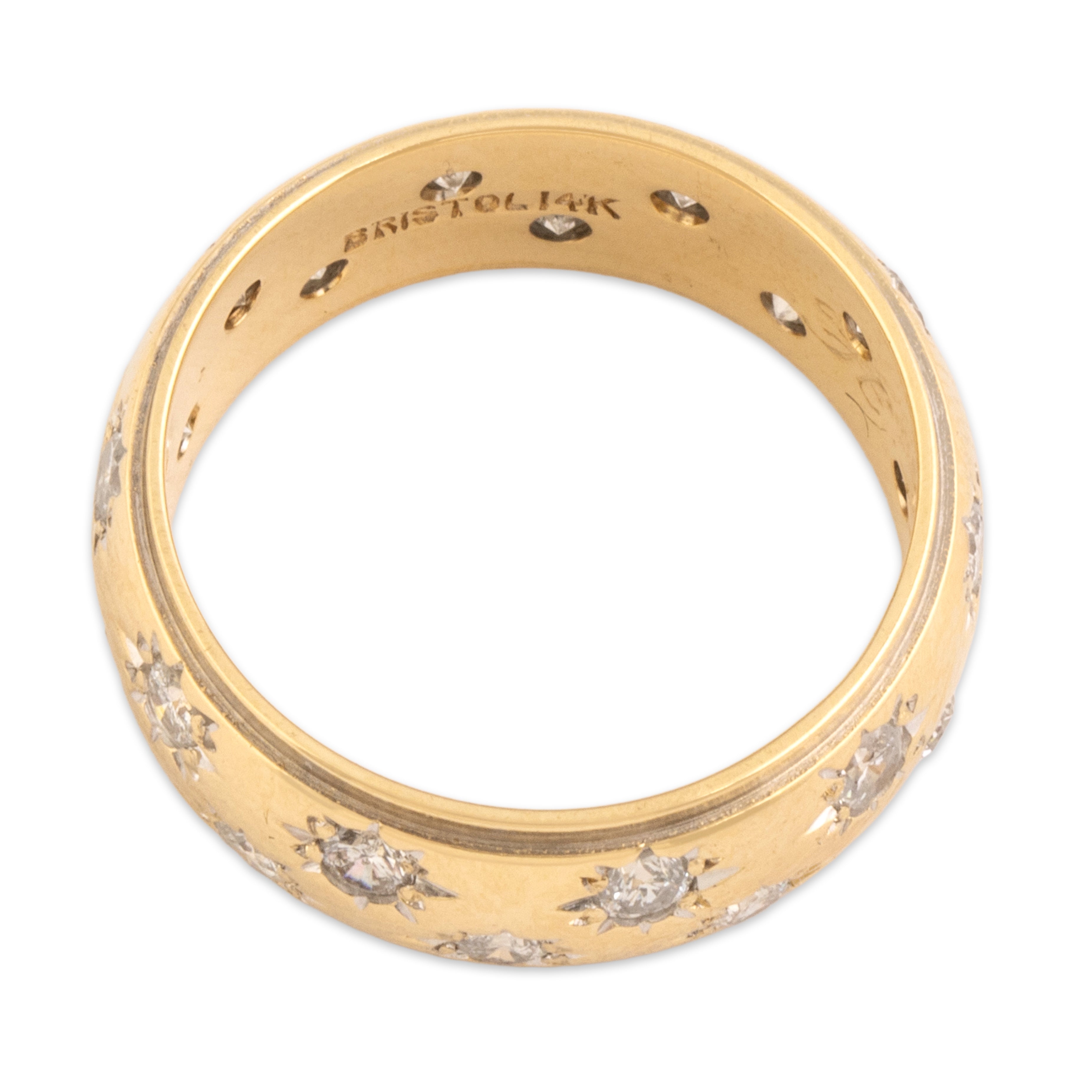 Vintage 14k Yellow Gold 1.0cttw Diamond Domed Celestial Starburst Eternity Band Ring - Overall view