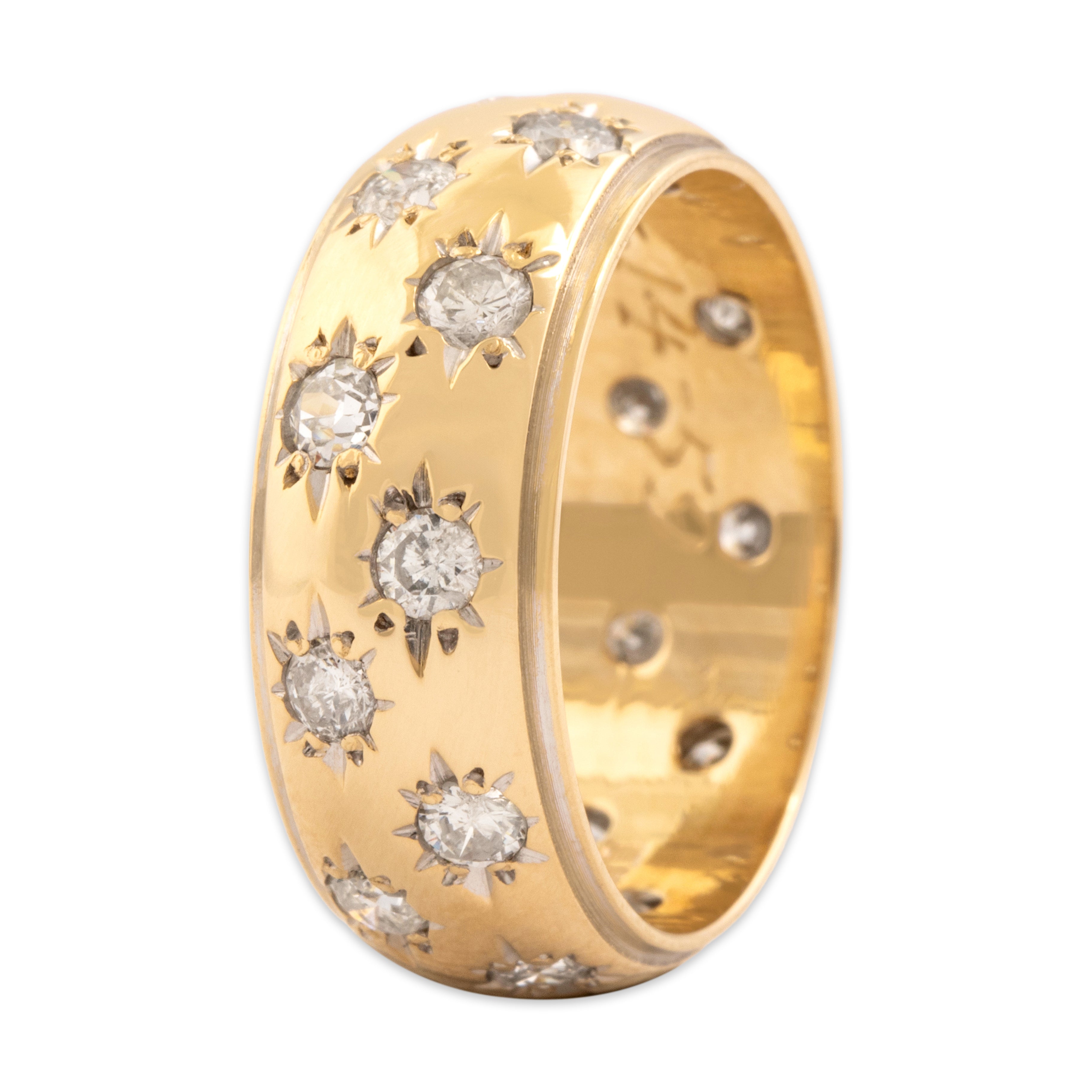 Vintage 14k Yellow Gold 1.0cttw Diamond Domed Celestial Starburst Eternity Band Ring - Video showing the piece