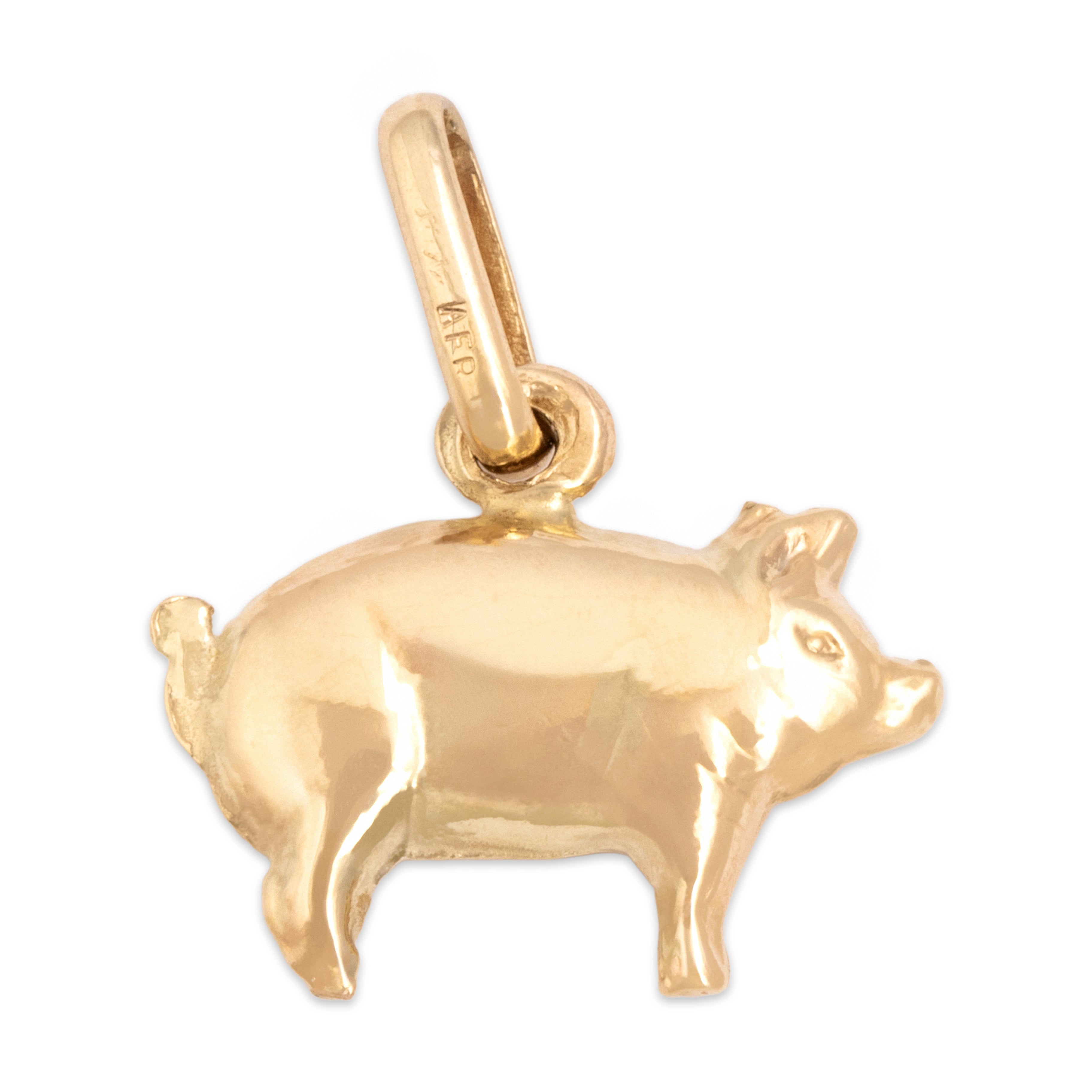 Vintage Italian 14k Yellow Gold Adorable Little Pig Charm / Pendant - Overall view