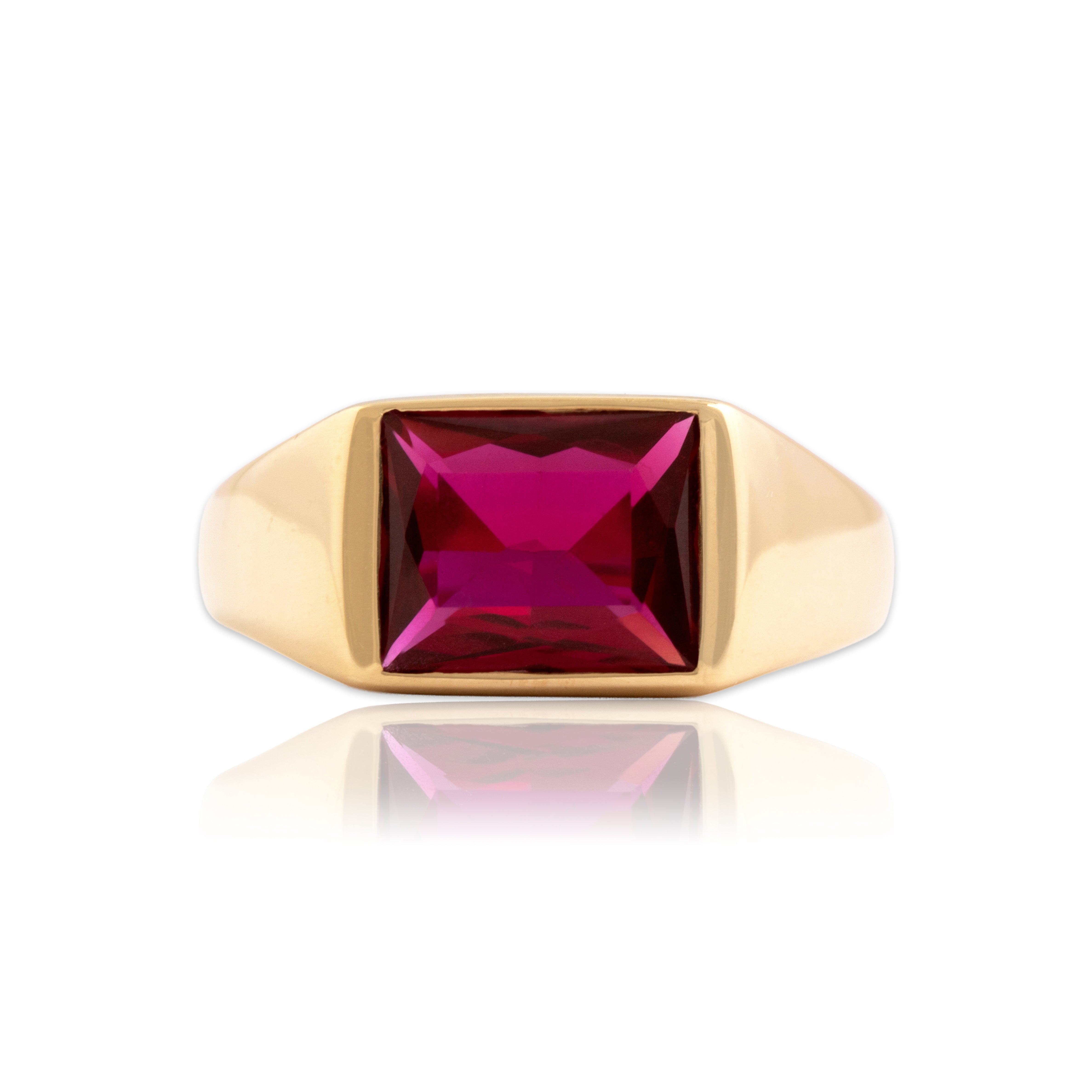 Vintage 10k Yellow Gold 3.26ct Synthetic Ruby Bold East-West Ring - Close-up view
