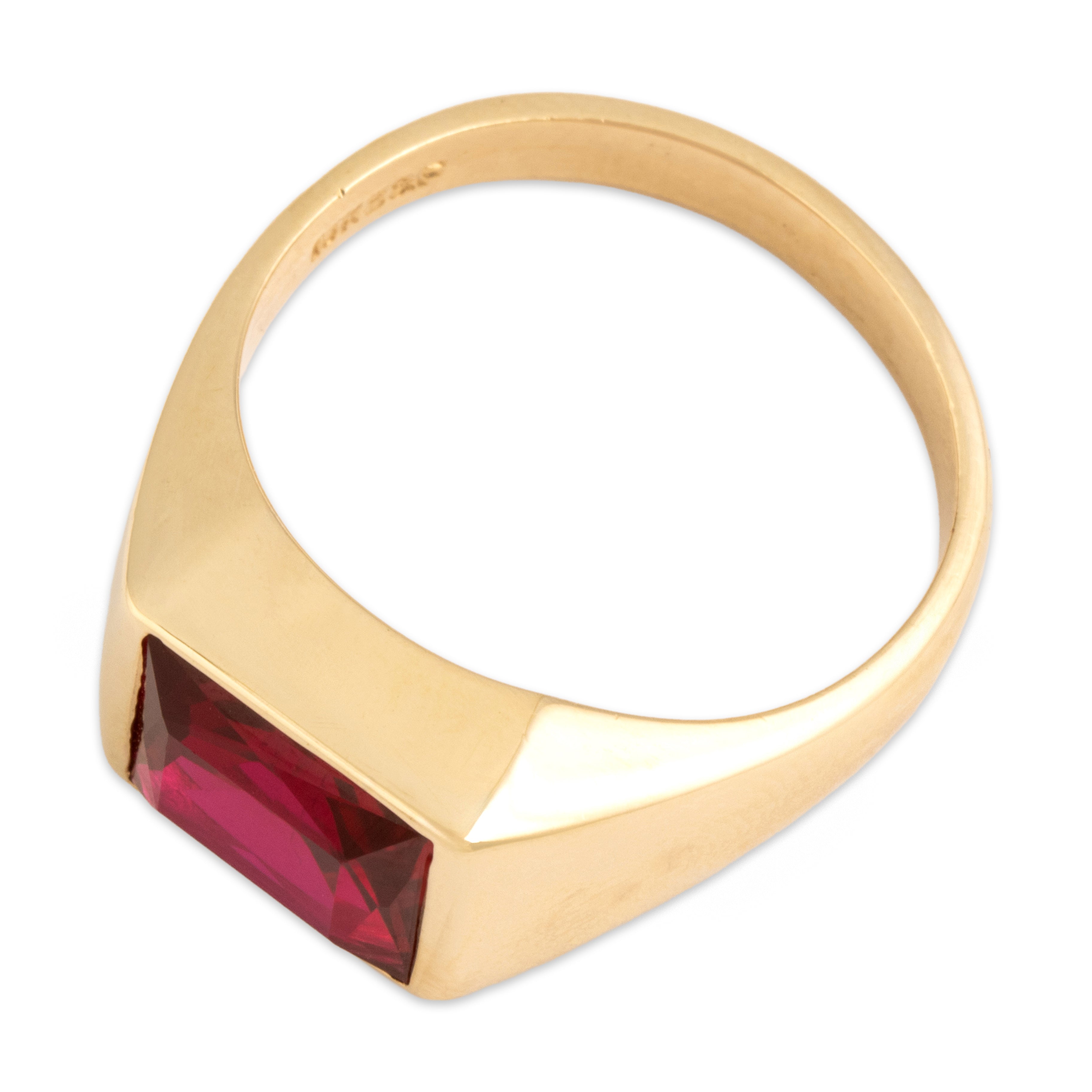 Vintage 10k Yellow Gold 3.26ct Synthetic Ruby Bold East-West Ring - Overall view