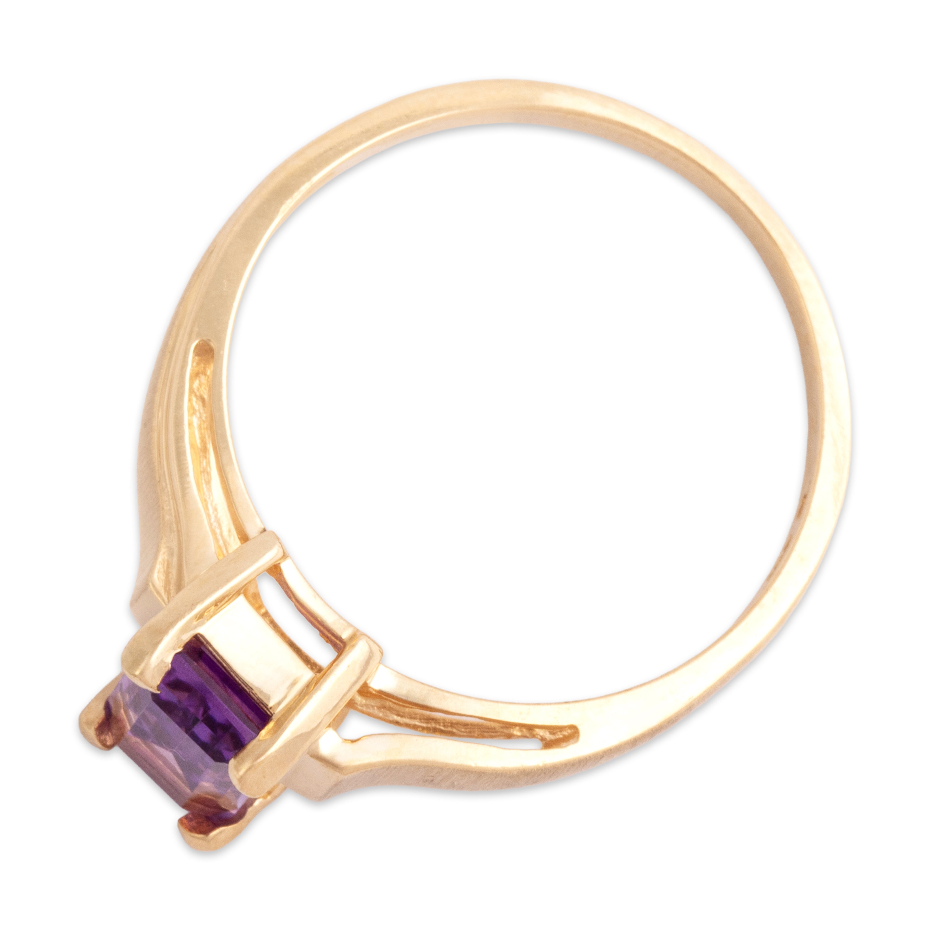Vintage 10k Yellow Gold 1.15ct Amethyst Brushed Rectangular Solitaire Ring - Overall view