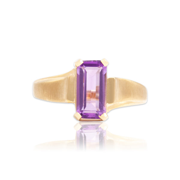 Vintage 10k Yellow Gold 1.15ct Amethyst Brushed Rectangular Solitaire Ring 8.00