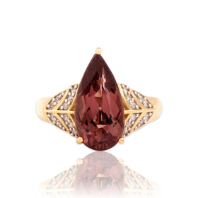 Estate Lance Fischer 14k Yellow Gold 4.1ct Red Apatite Diamond Pear Ring 7.00