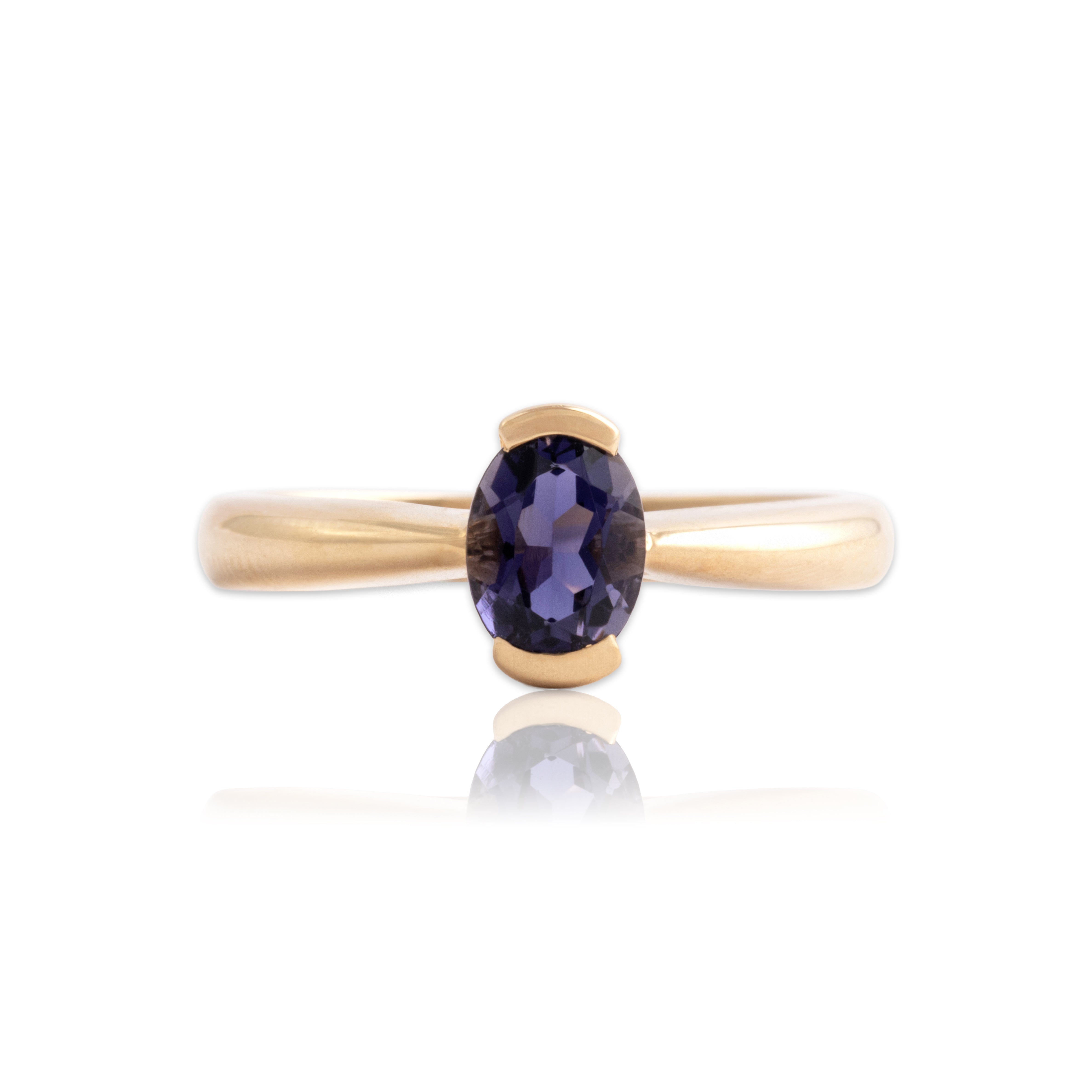Vintage 14k Yellow Gold .69ct Iolite Chic Partial Bezel Solitaire Ring - Close-up view