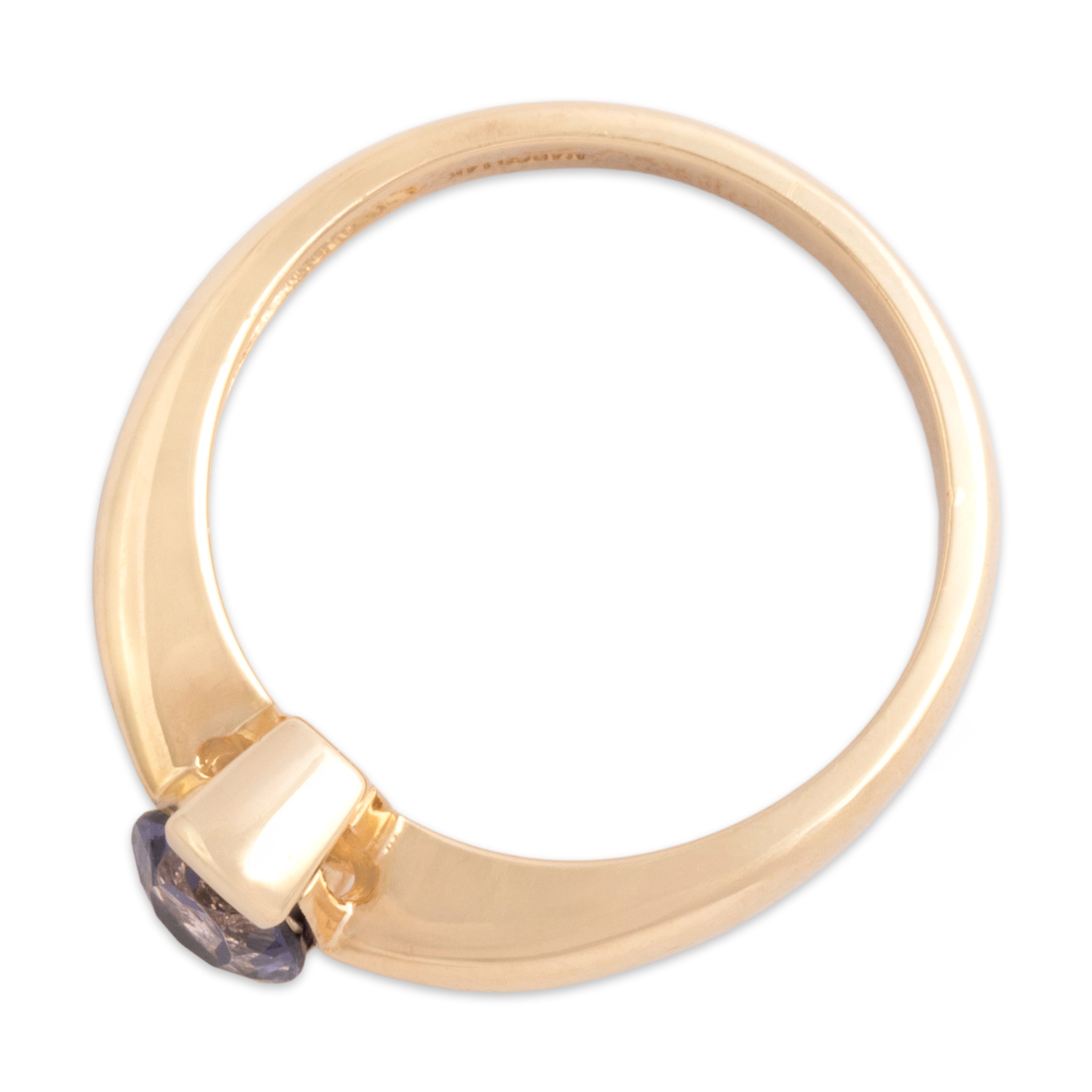 Vintage 14k Yellow Gold .69ct Iolite Chic Partial Bezel Solitaire Ring - Overall view