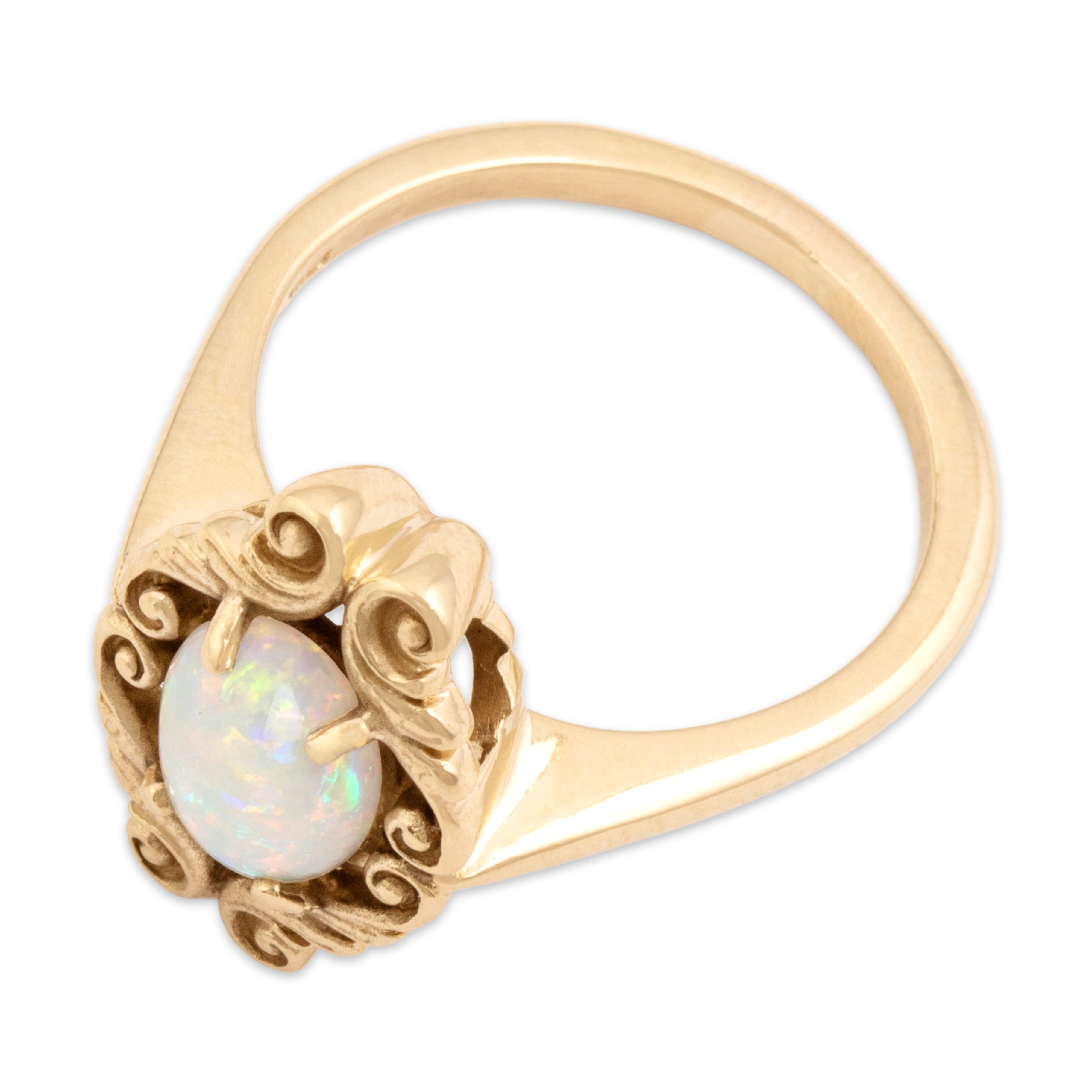 Vintage 14k Yellow Gold 1.0ct Opal Ornate Framed Cabochon Ring - Overall view