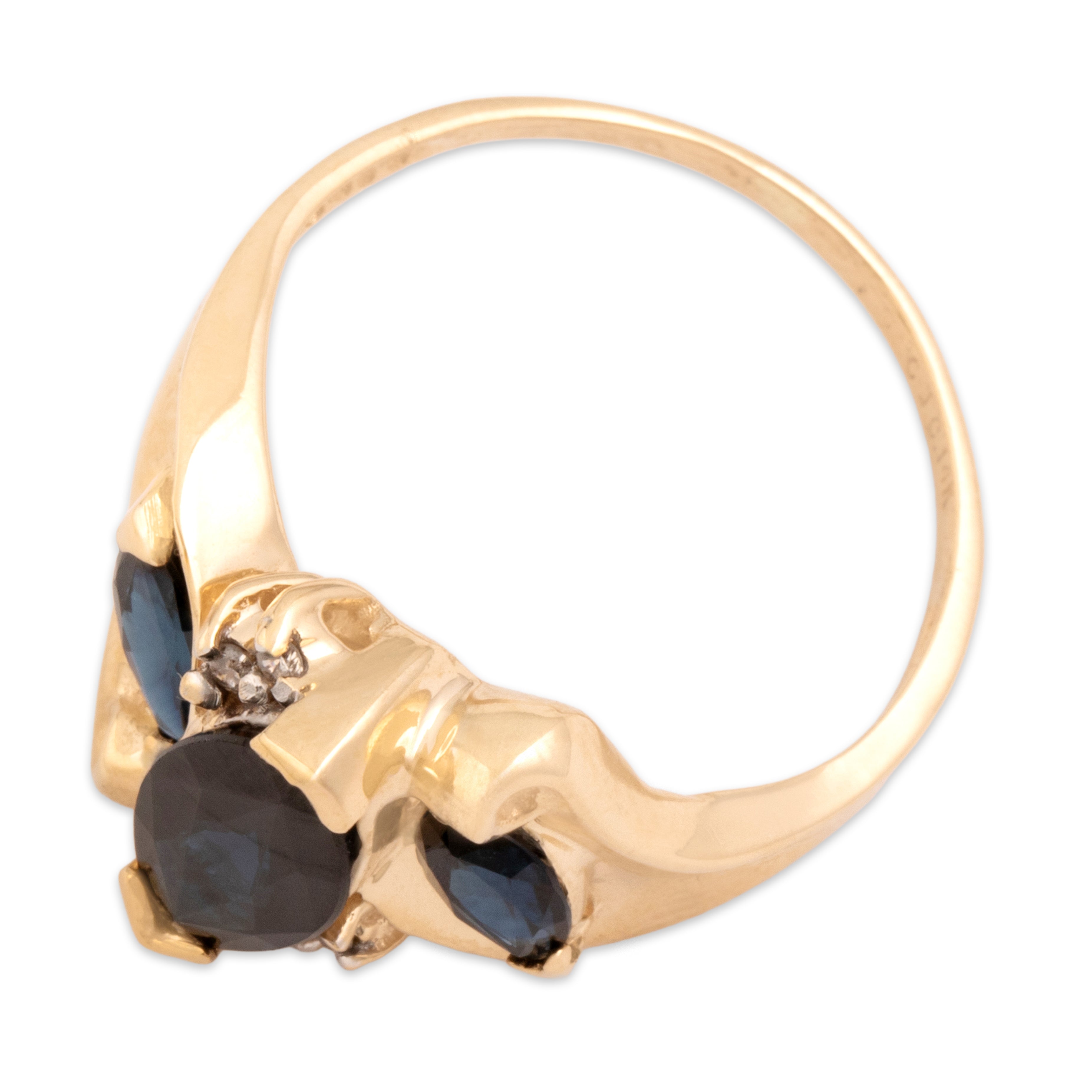 Vintage 14k Yellow Gold 1.89cttw Blue Sapphire Diamond Bold Marquise Array Ring - Overall view