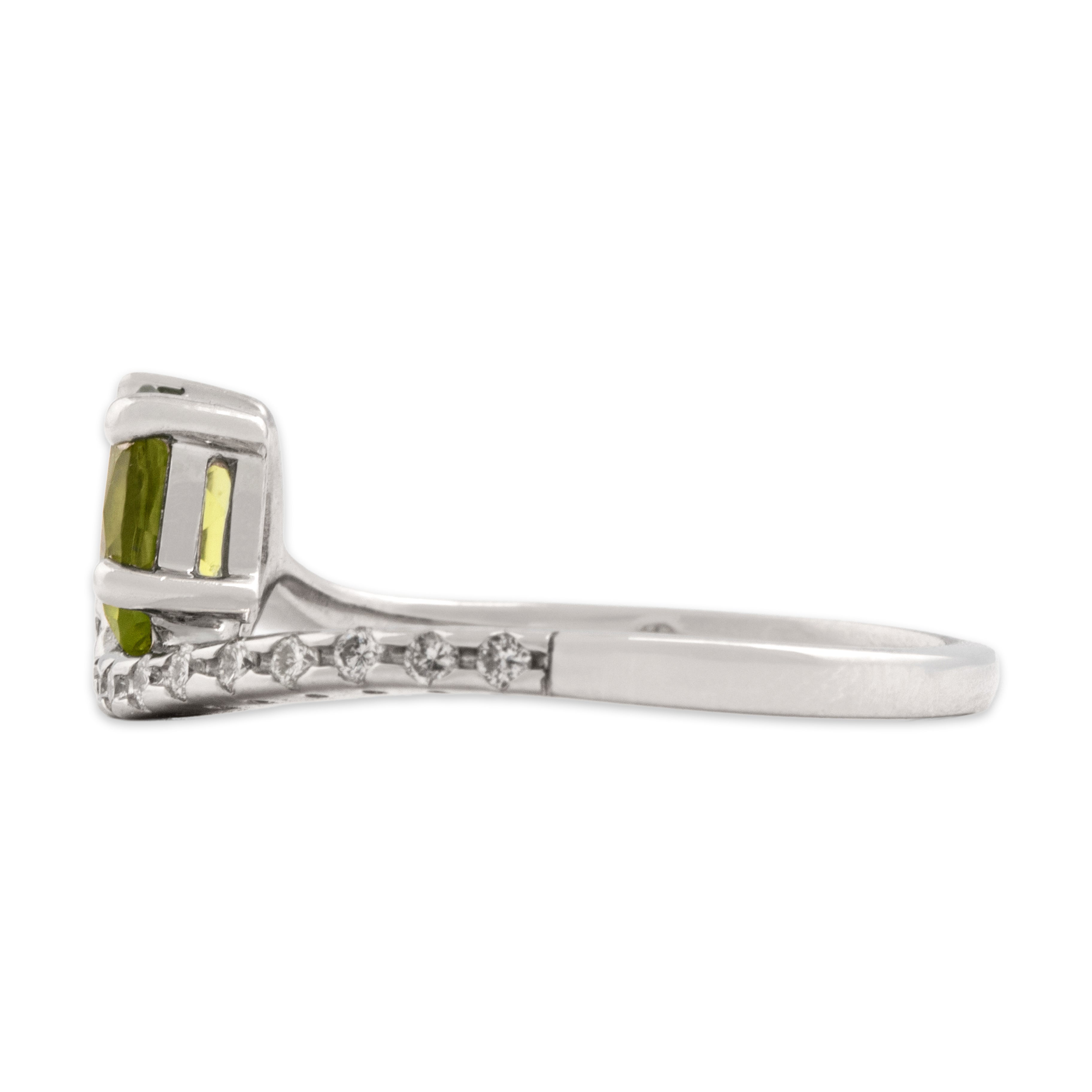 Vintage 14k White Gold .86ct Peridot Diamond Hugging Curved Swish Ring - Side view