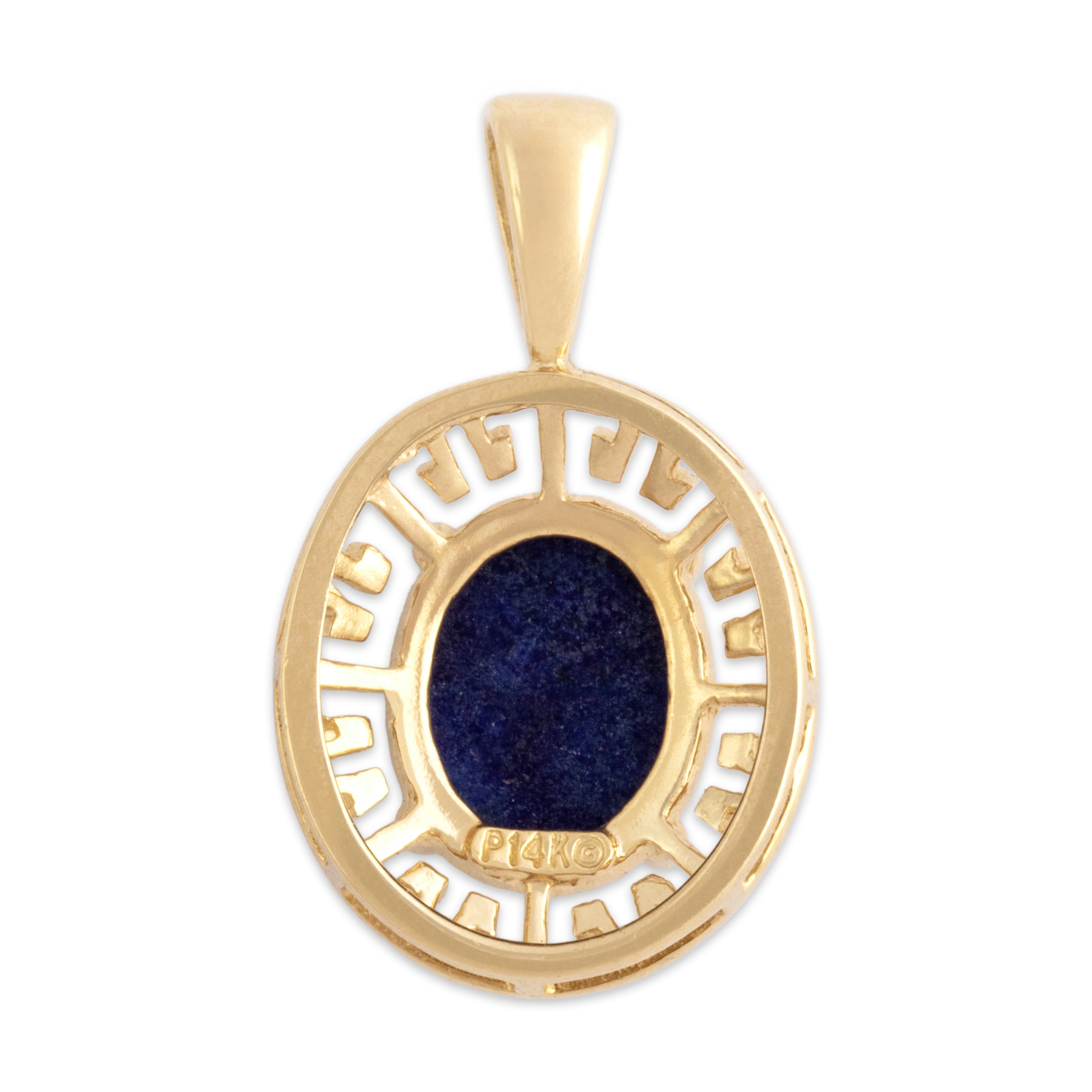 Vintage 14k Yellow Gold 1.47ct Lapis Lazuli Greek Key Cabochon Pendant
