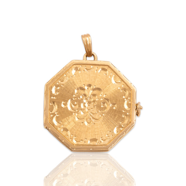 Vintage 14k Yellow Gold Lovely Decorated Floral Multi-Photo Locket Pendant