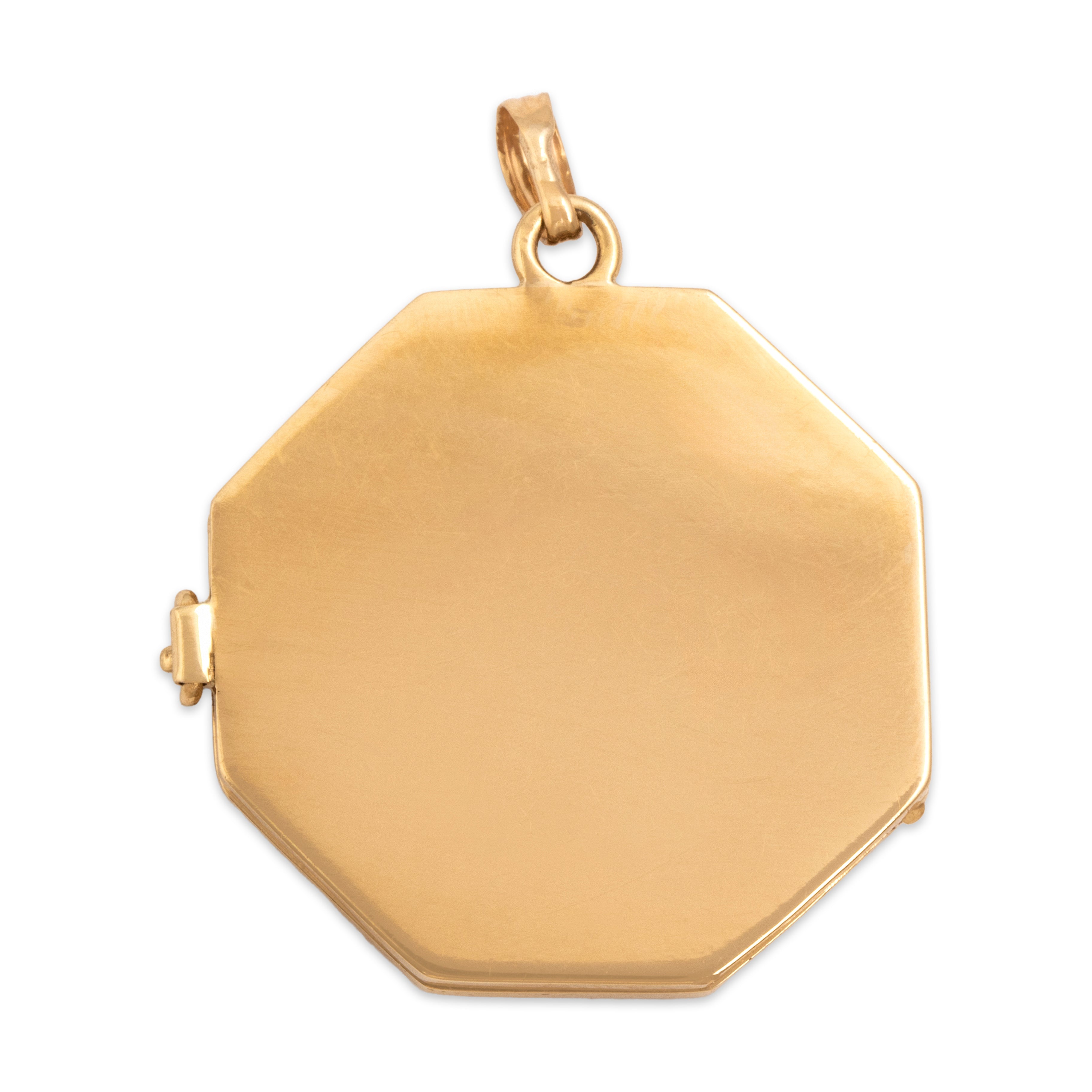 Vintage 14k Yellow Gold Lovely Engine-Turned Engraved Floral Multi-Photo Locket Pendant - Back view
