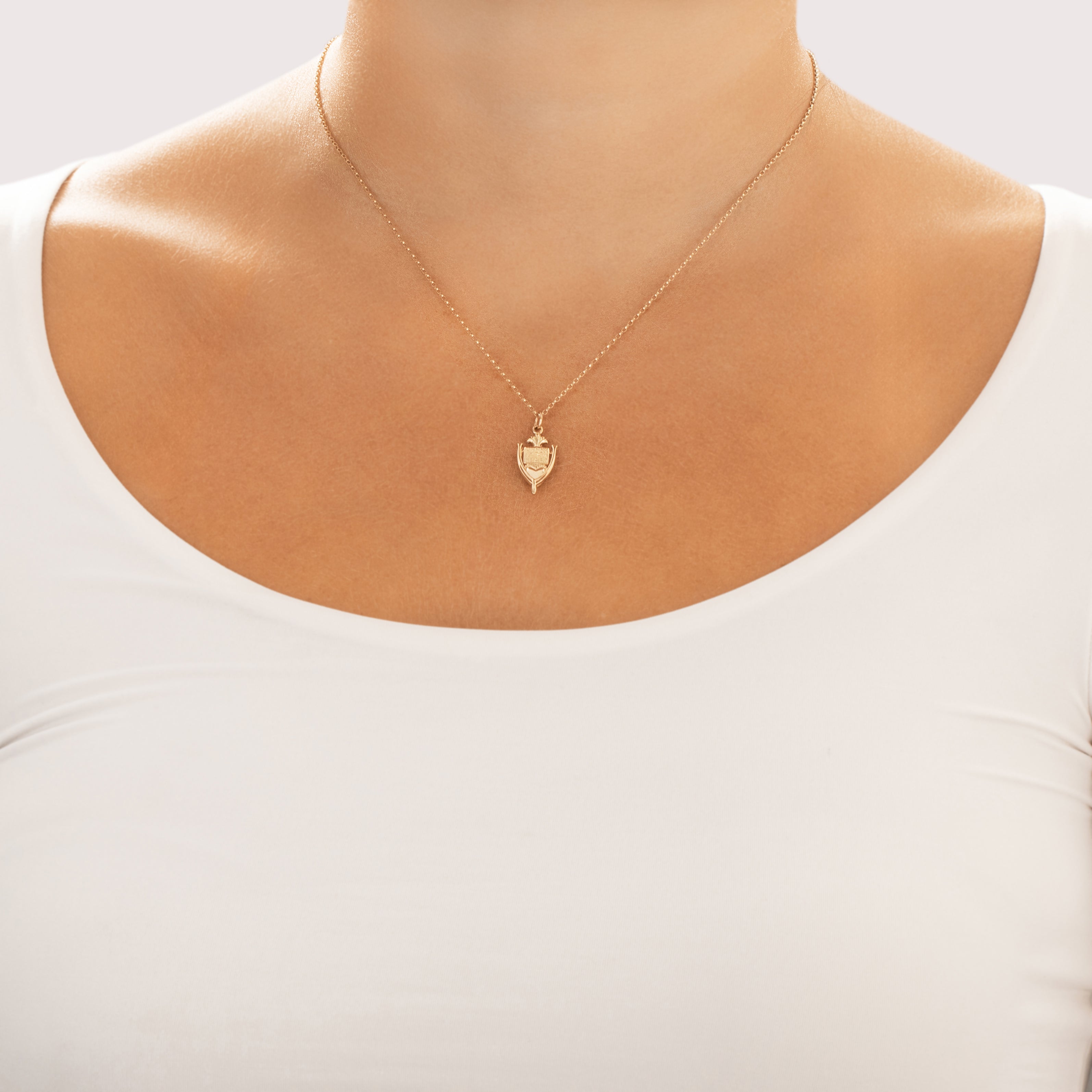 Vintage 14k Yellow Gold Knock At My Heart Charm / Pendant - On model view
