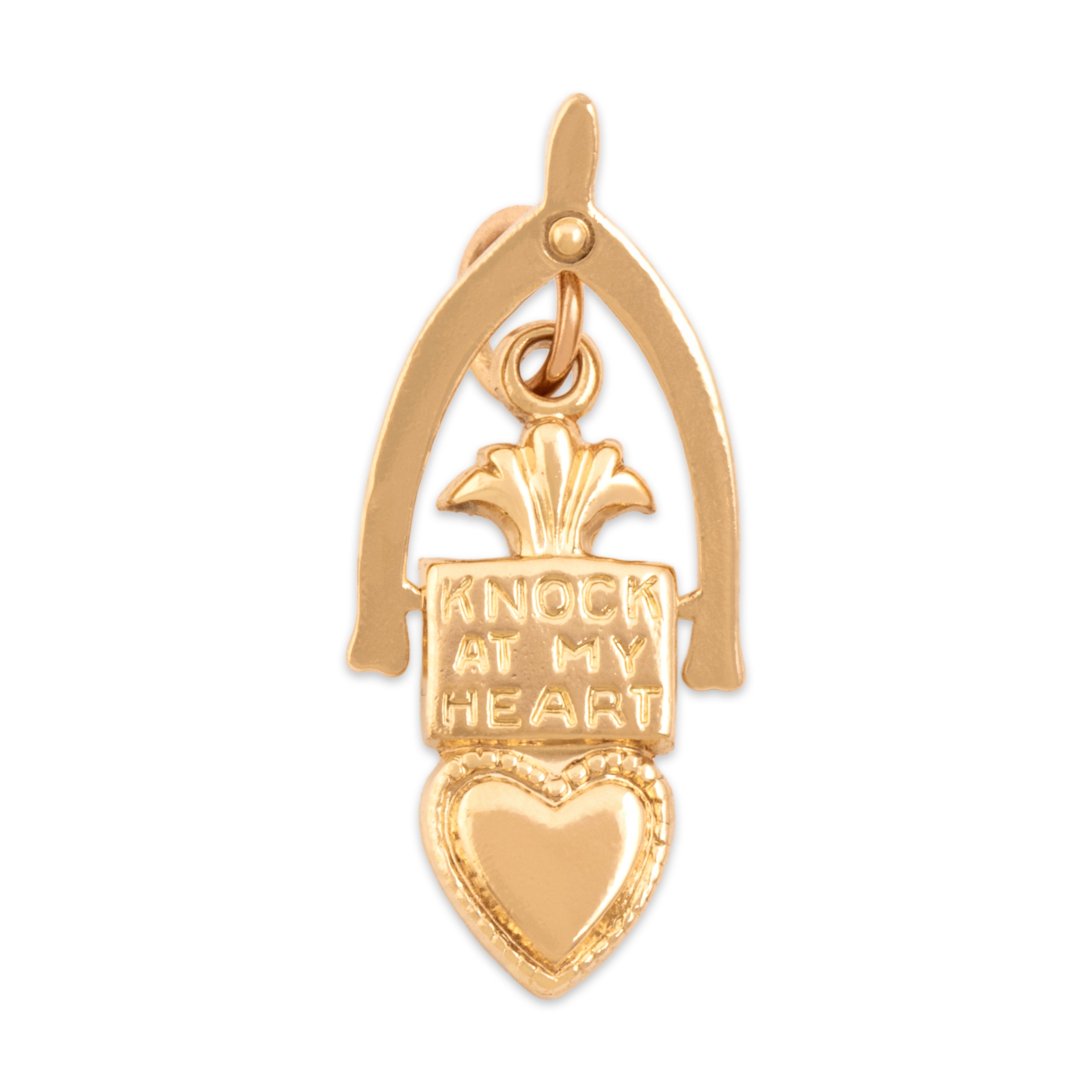 Vintage 14k Yellow Gold Knock At My Heart Charm / Pendant - Overall view