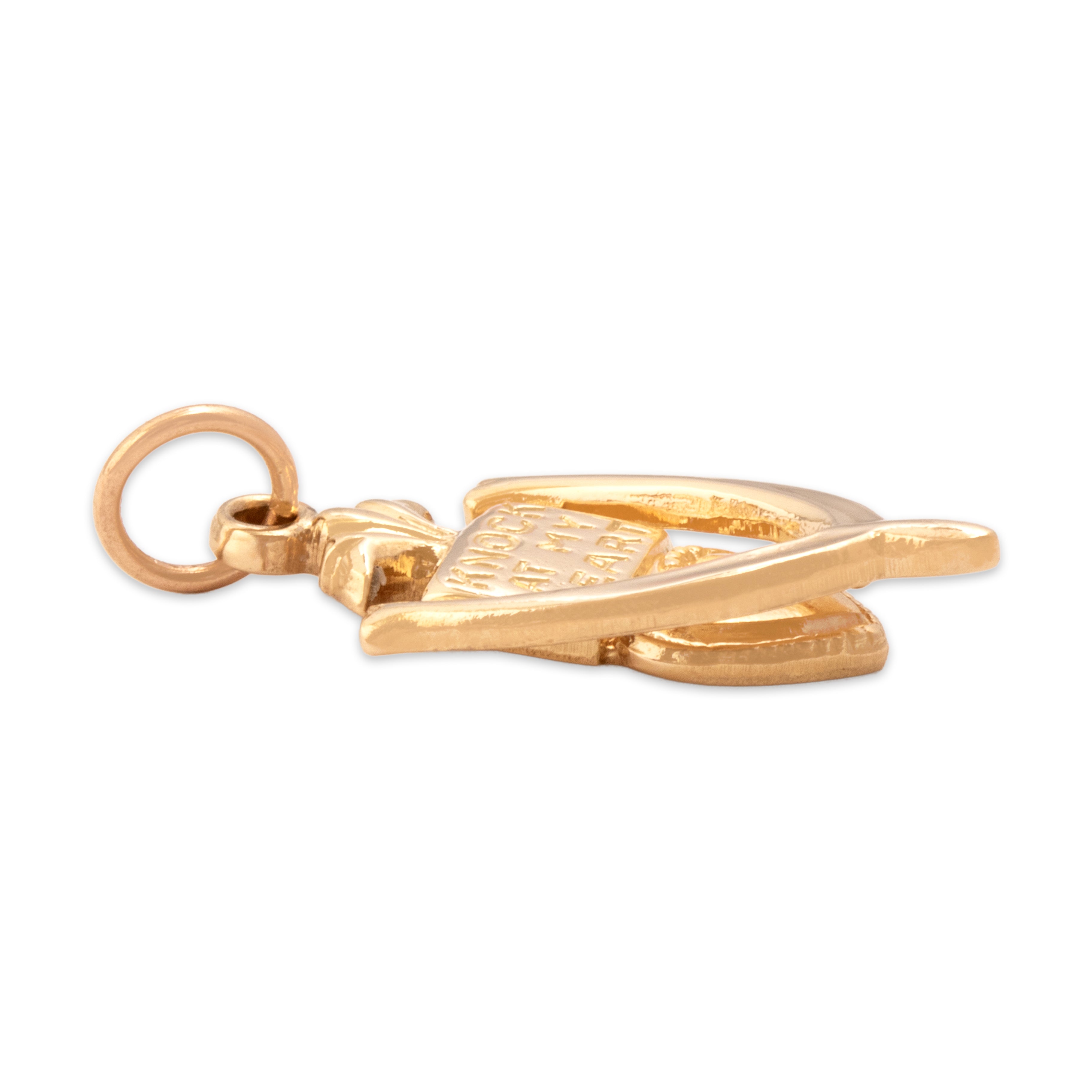 Vintage 14k Yellow Gold Knock At My Heart Charm / Pendant - Side view