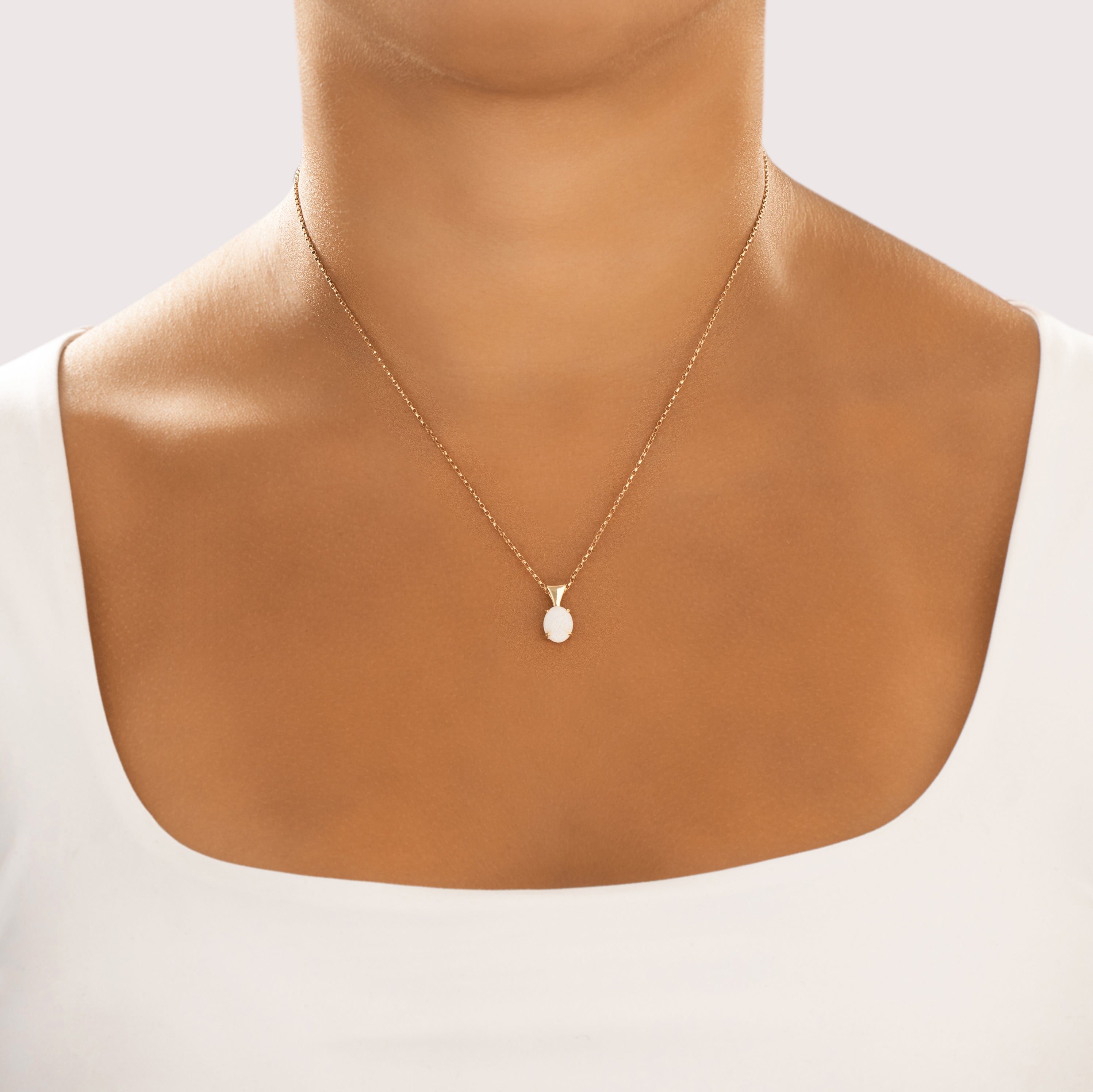 Vintage 14k Yellow Gold .93ct Opal Sleek Iridescent Pendant - On model view