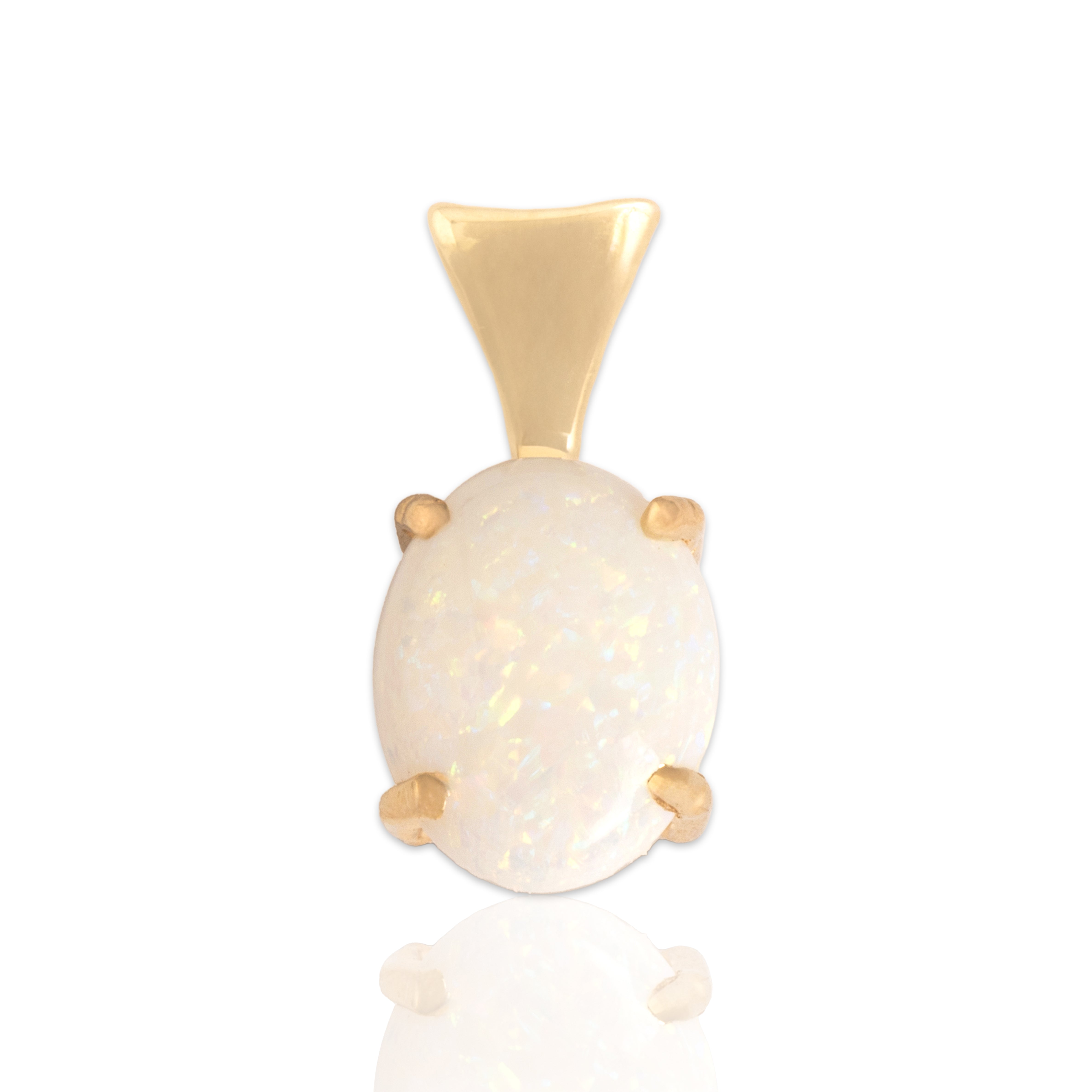 Vintage 14k Yellow Gold .93ct Opal Sleek Iridescent Pendant - Close-up view