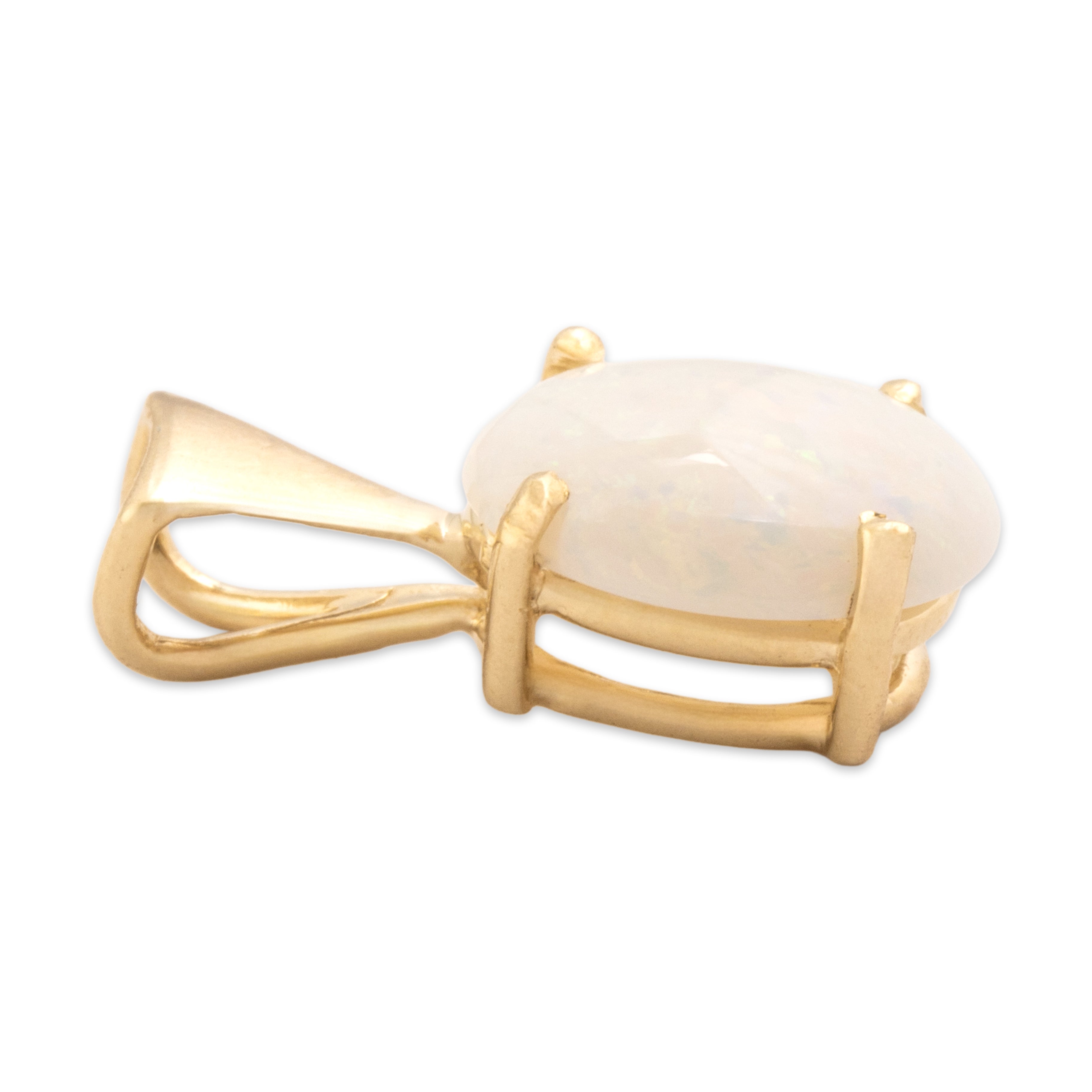 Vintage 14k Yellow Gold .93ct Opal Sleek Iridescent Pendant - Side view