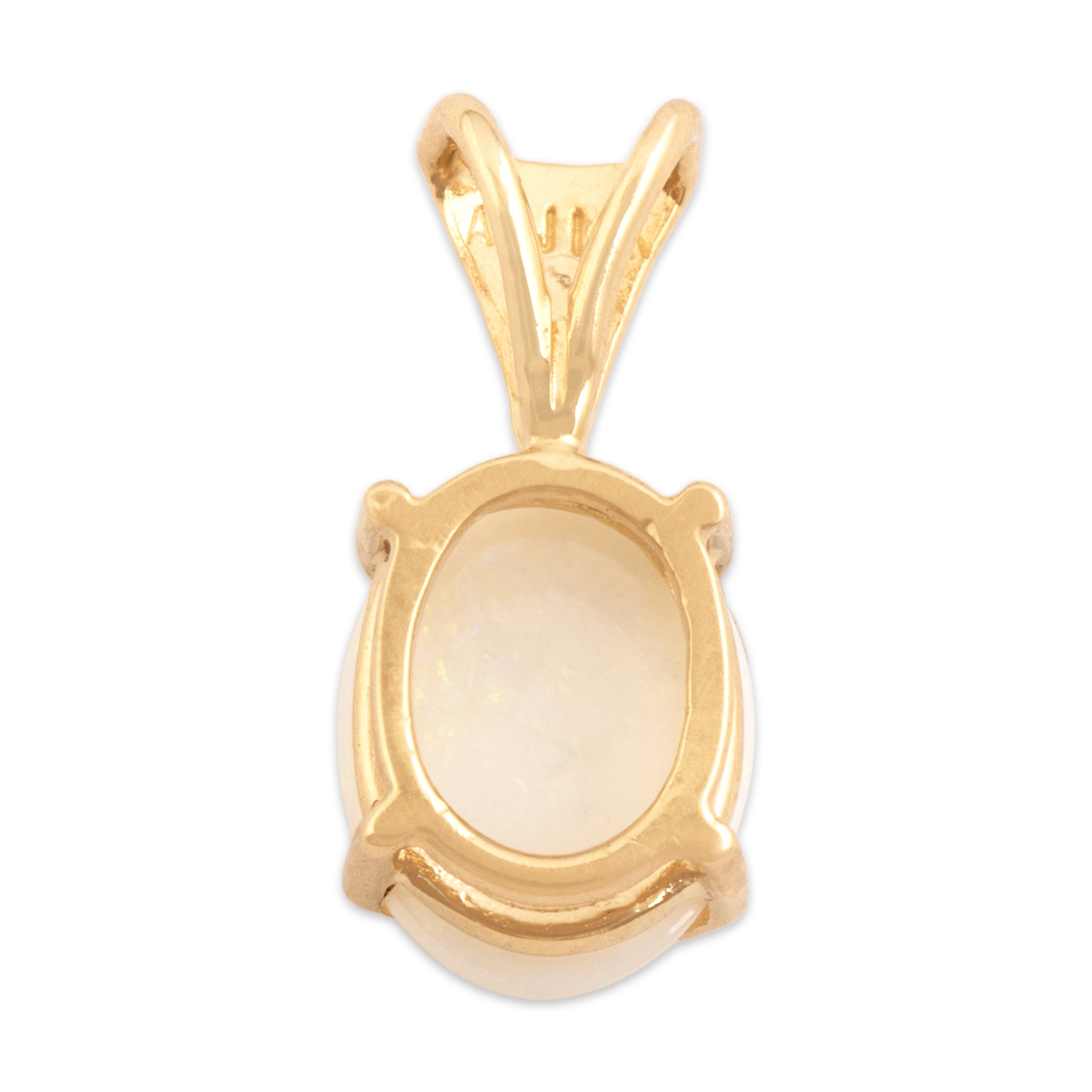 Vintage 14k Yellow Gold .93ct Opal Sleek Iridescent Pendant - Back view