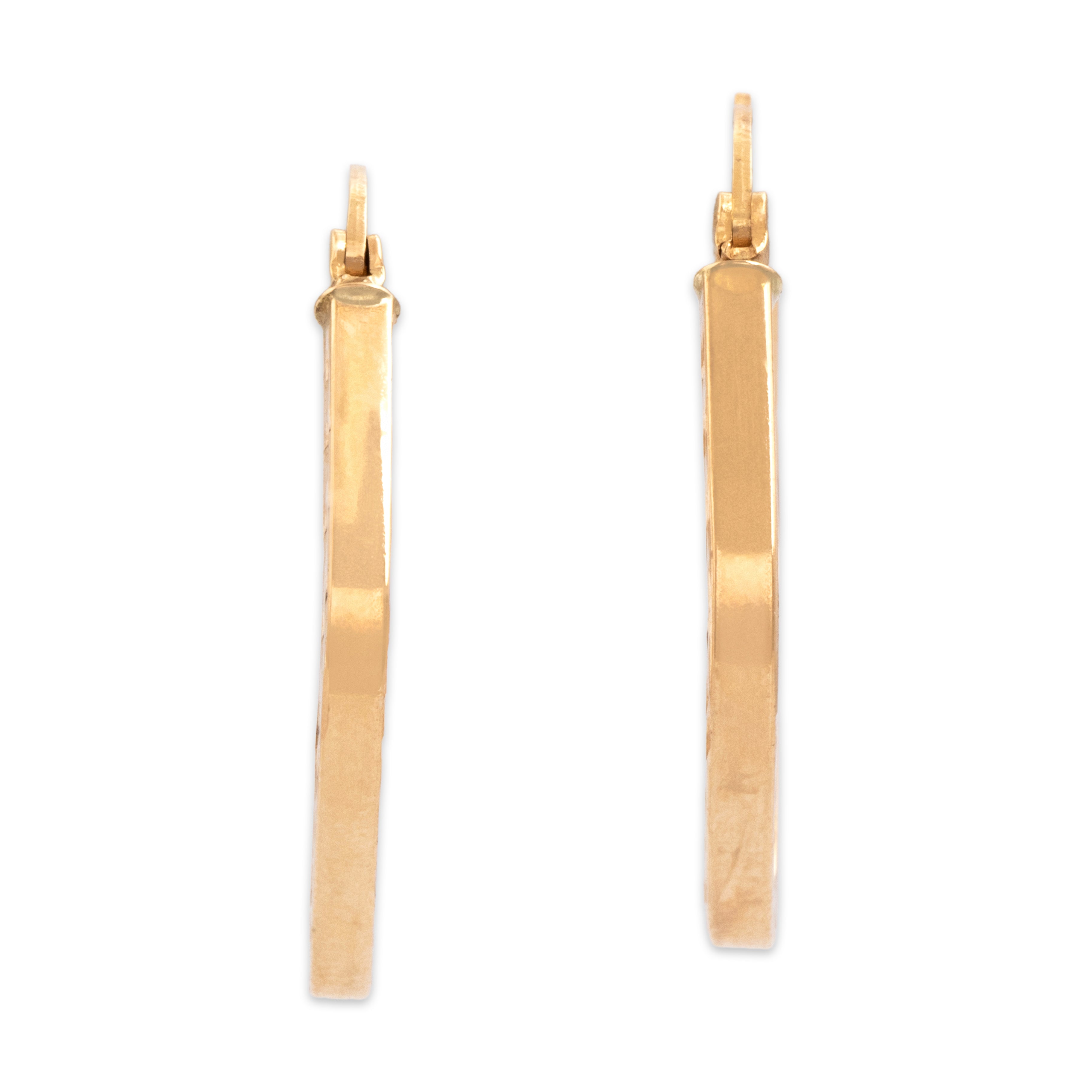 Vintage 14k Yellow Gold Square Incised Motif Hoop Earrings - detail view #1