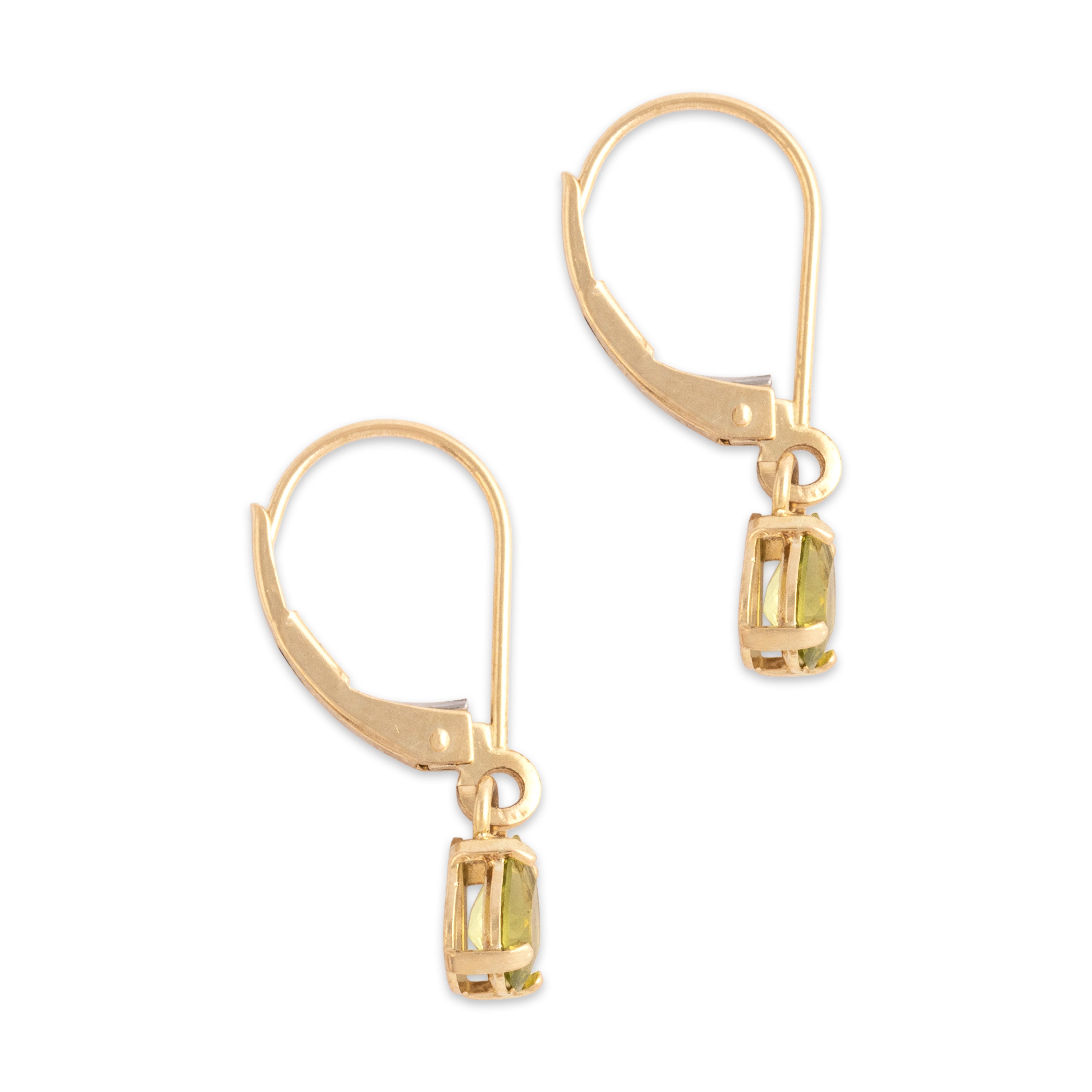 Vintage 14k Yellow Gold .75cttw Peridot Everyday Pear Solitaire Dangle Earrings - Side view
