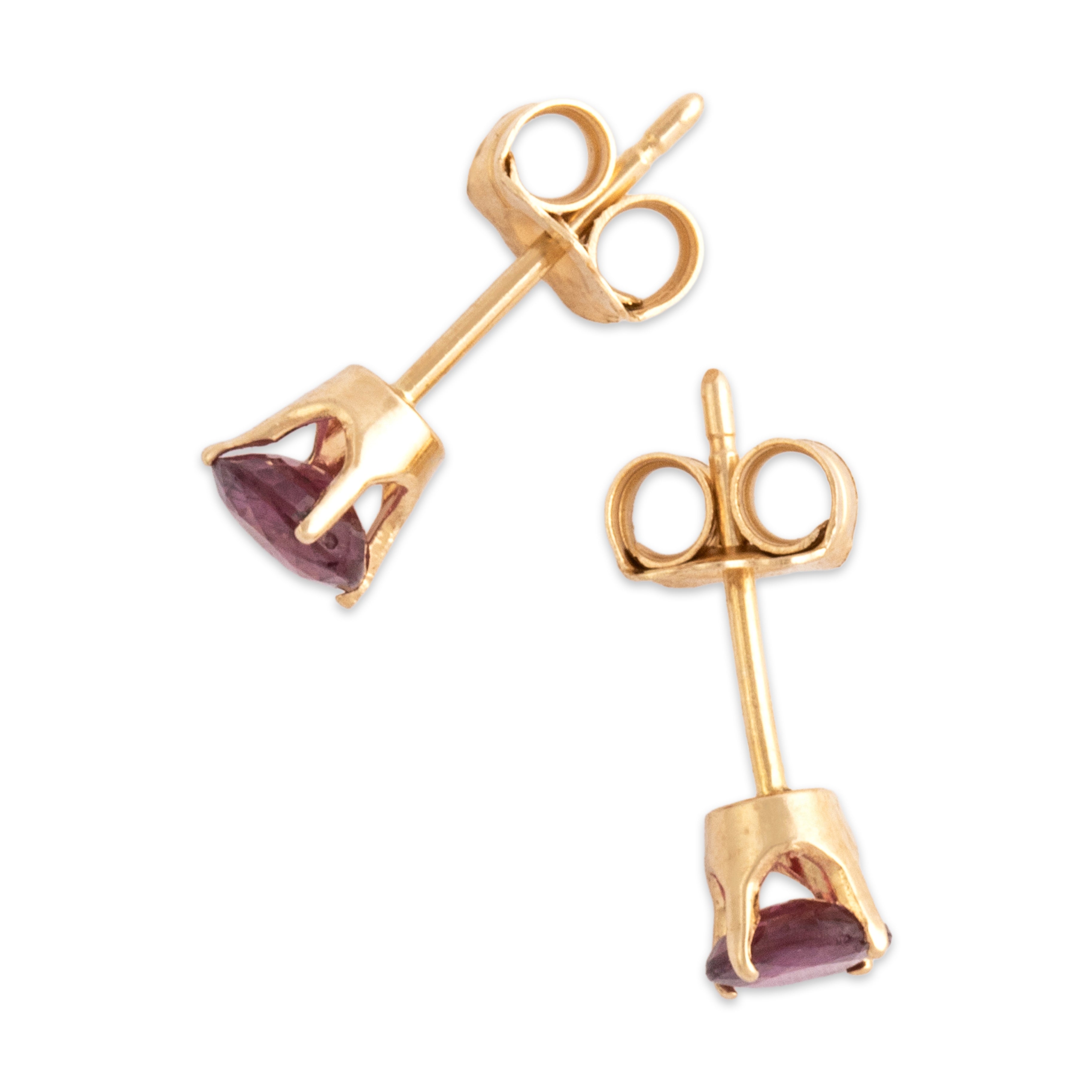 Vintage Lightweight 14k Yellow Gold Ruby Everyday Simple Stud Earrings - Overall view