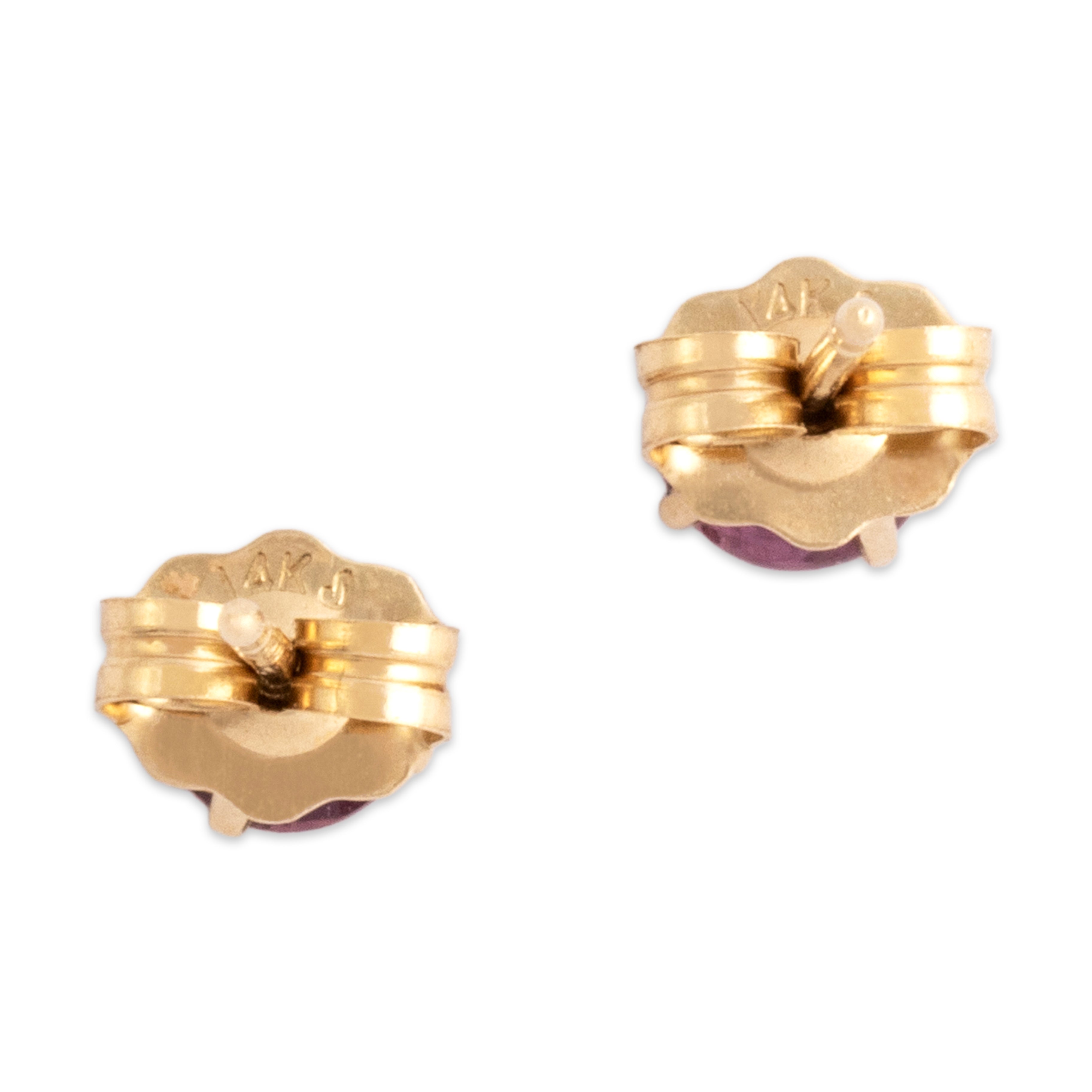 Vintage Lightweight 14k Yellow Gold Ruby Everyday Simple Stud Earrings - Back view