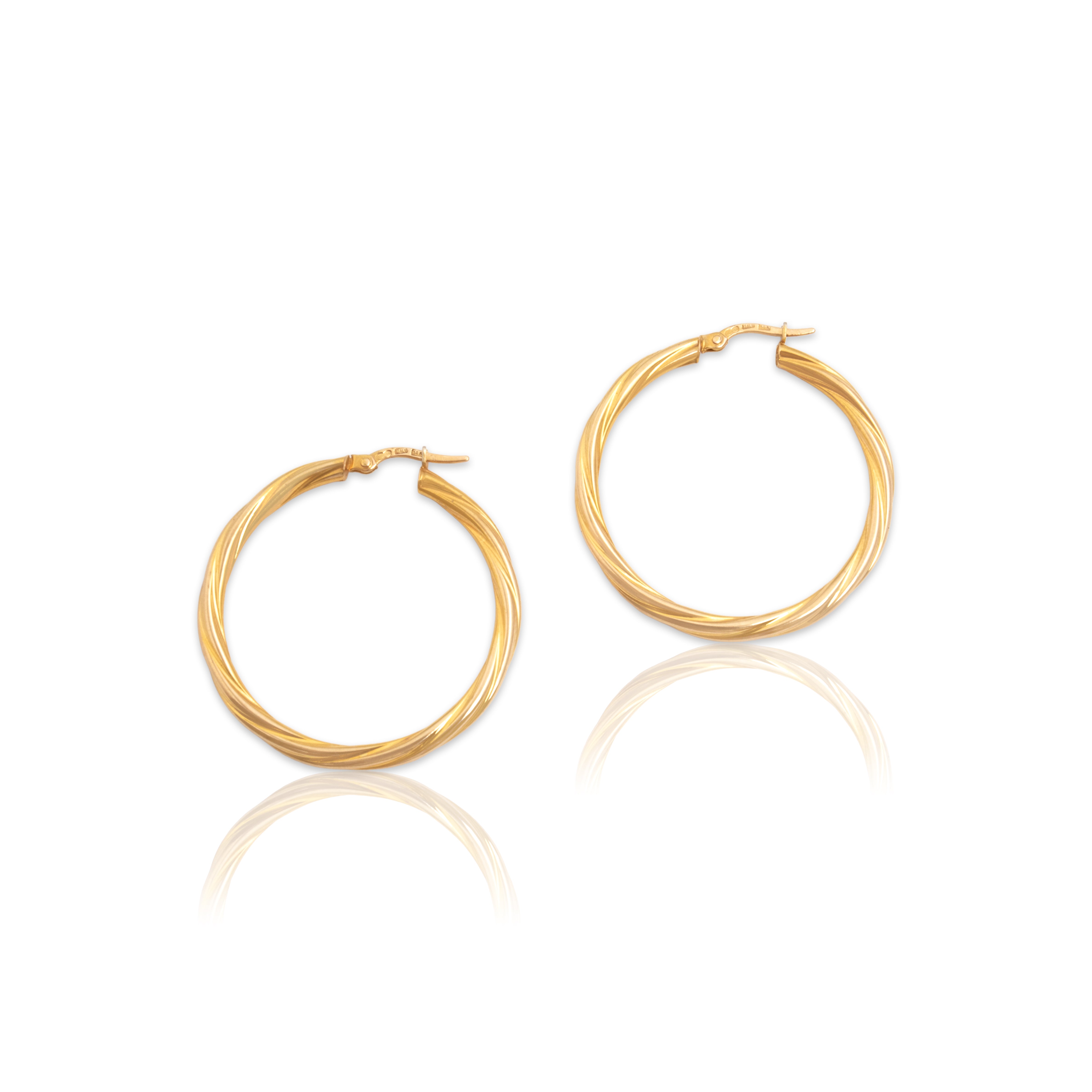 Vintage Italian Large 14k Yellow Gold Classic Spiraling Hoop Earrings - Close-up view