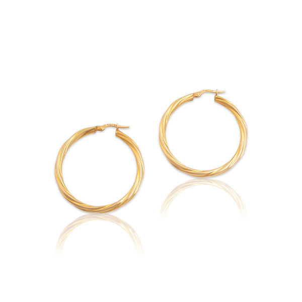 Vintage Italian Large 14k Yellow Gold Classic Spiraling Hoop Earrings