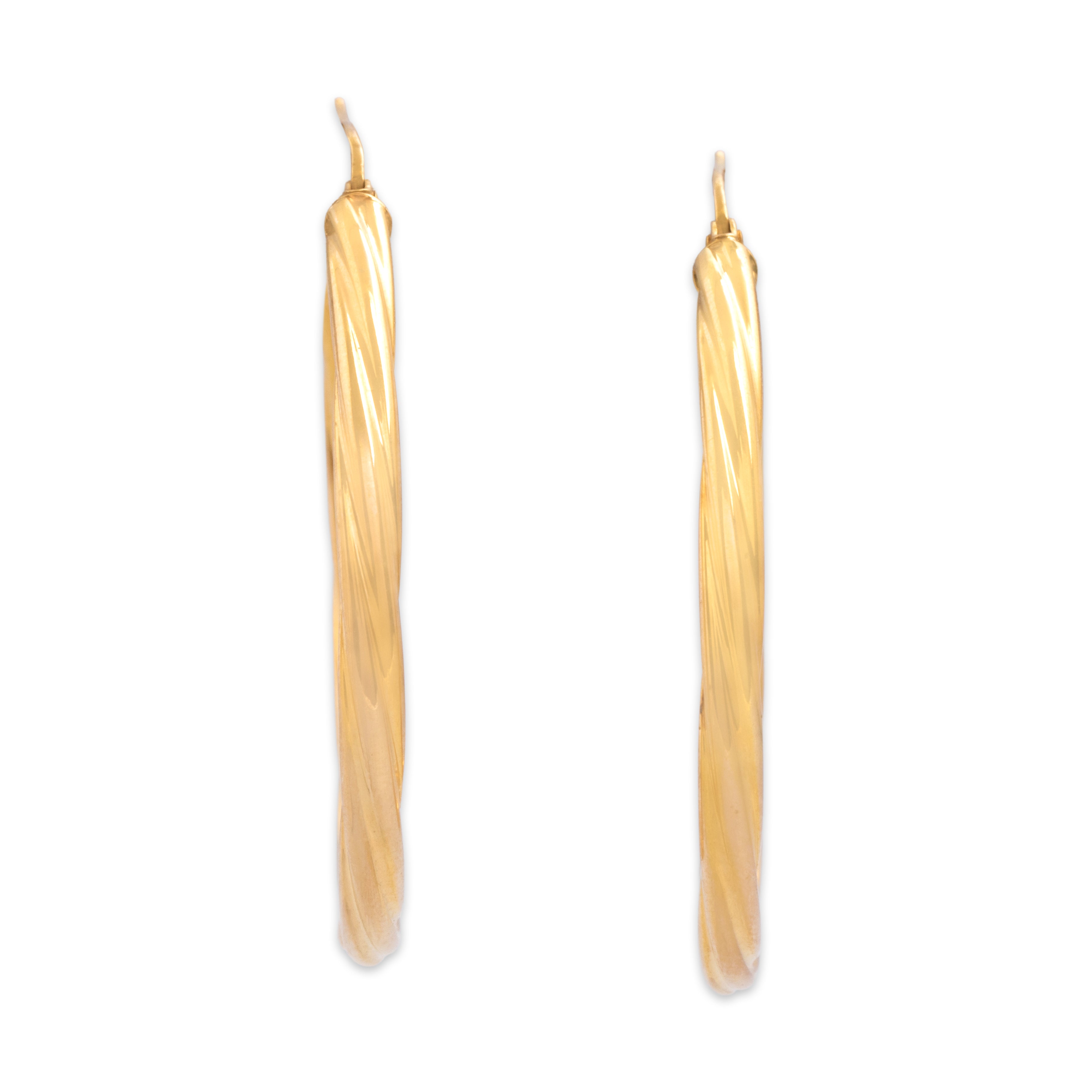 Vintage Italian Large 14k Yellow Gold Classic Spiraling Hoop Earrings - Overall view