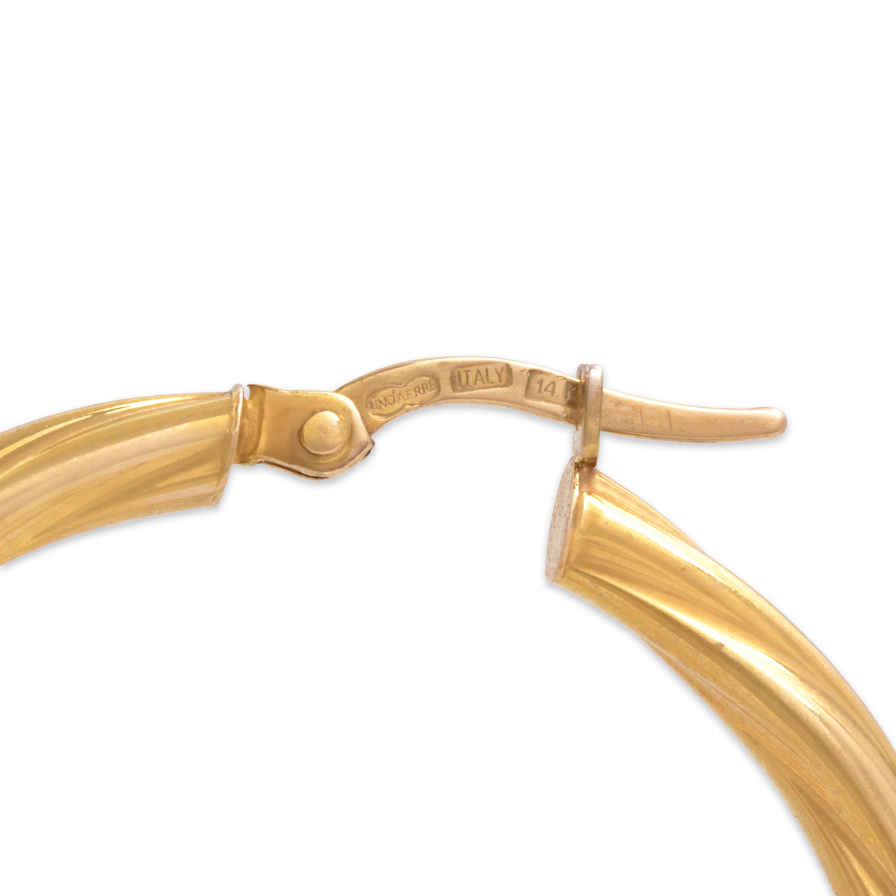 Vintage Italian Large 14k Yellow Gold Classic Spiraling Hoop Earrings - Hallmark view