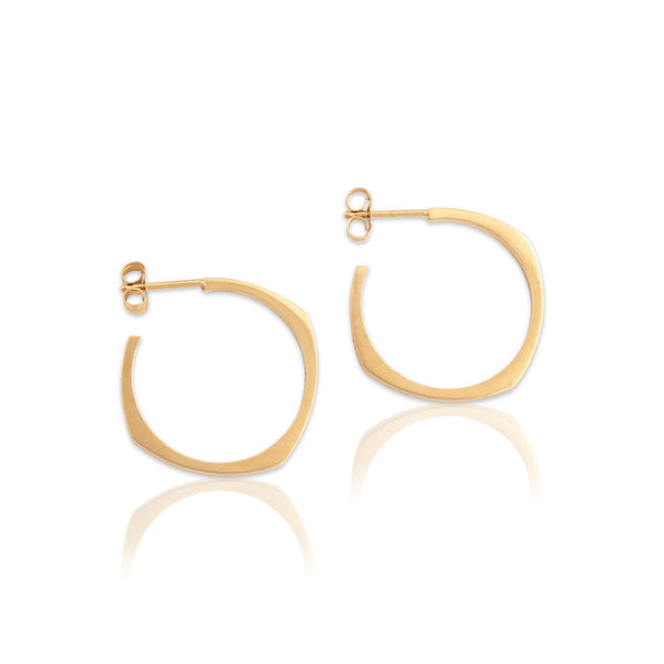 Vintage 14k Yellow Gold Chic Geometric Curved Stud Hoop Earrings