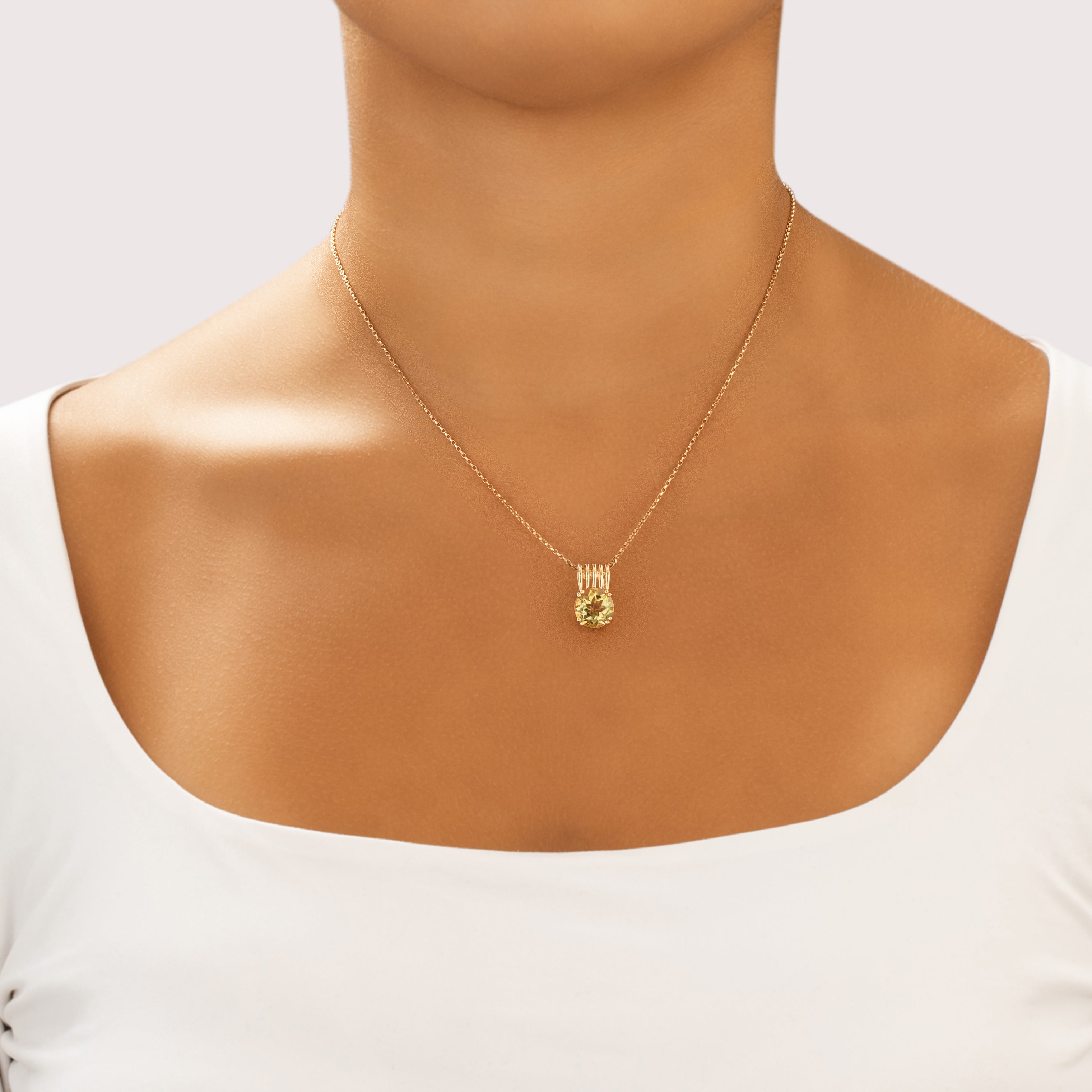 Vintage 14k Yellow Gold 3.34ct Lemon Quartz Sleek Multi-Ring Solitaire Slide Pendant - On model view