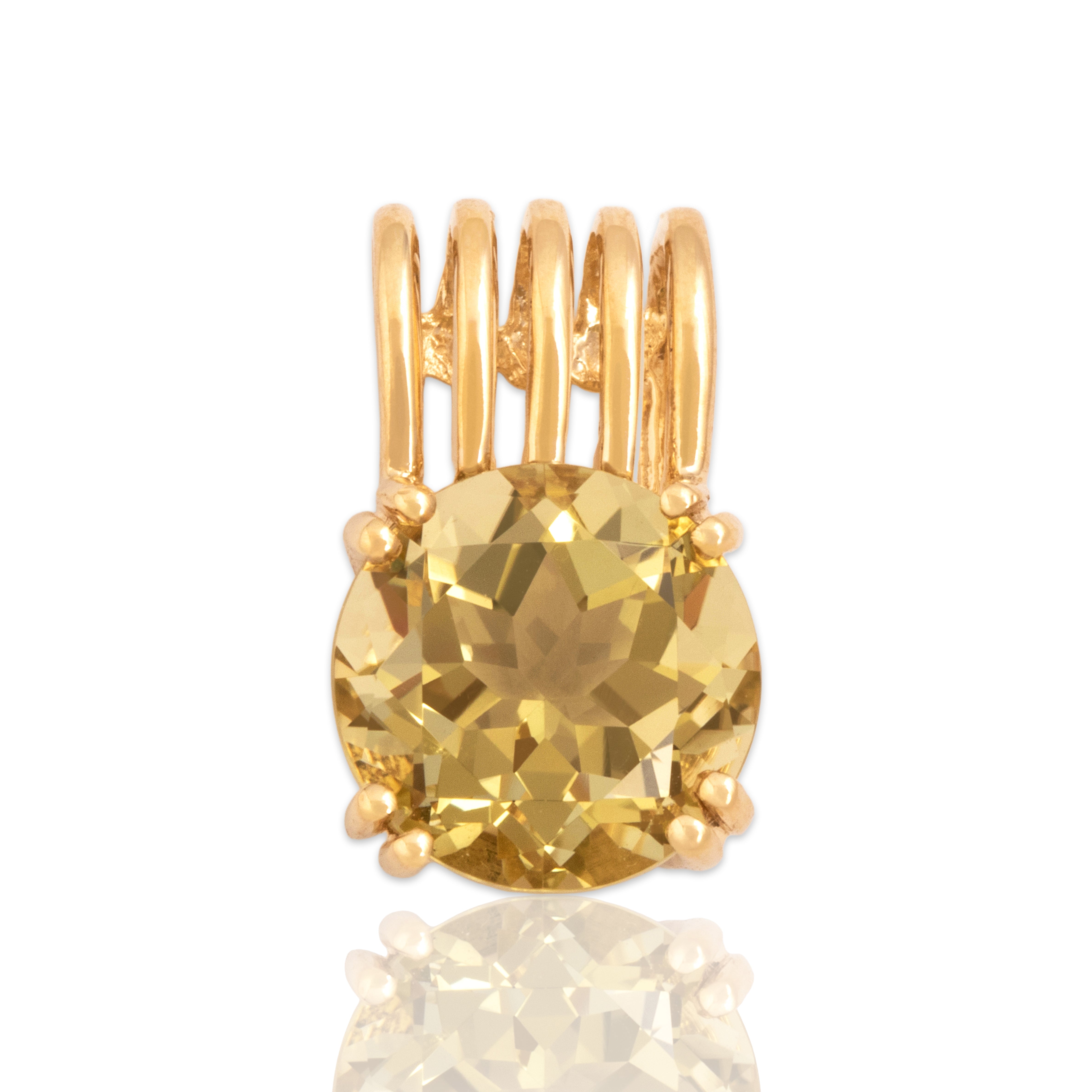 Vintage 14k Yellow Gold 3.34ct Lemon Quartz Sleek Multi-Ring Solitaire Slide Pendant - Close-up view