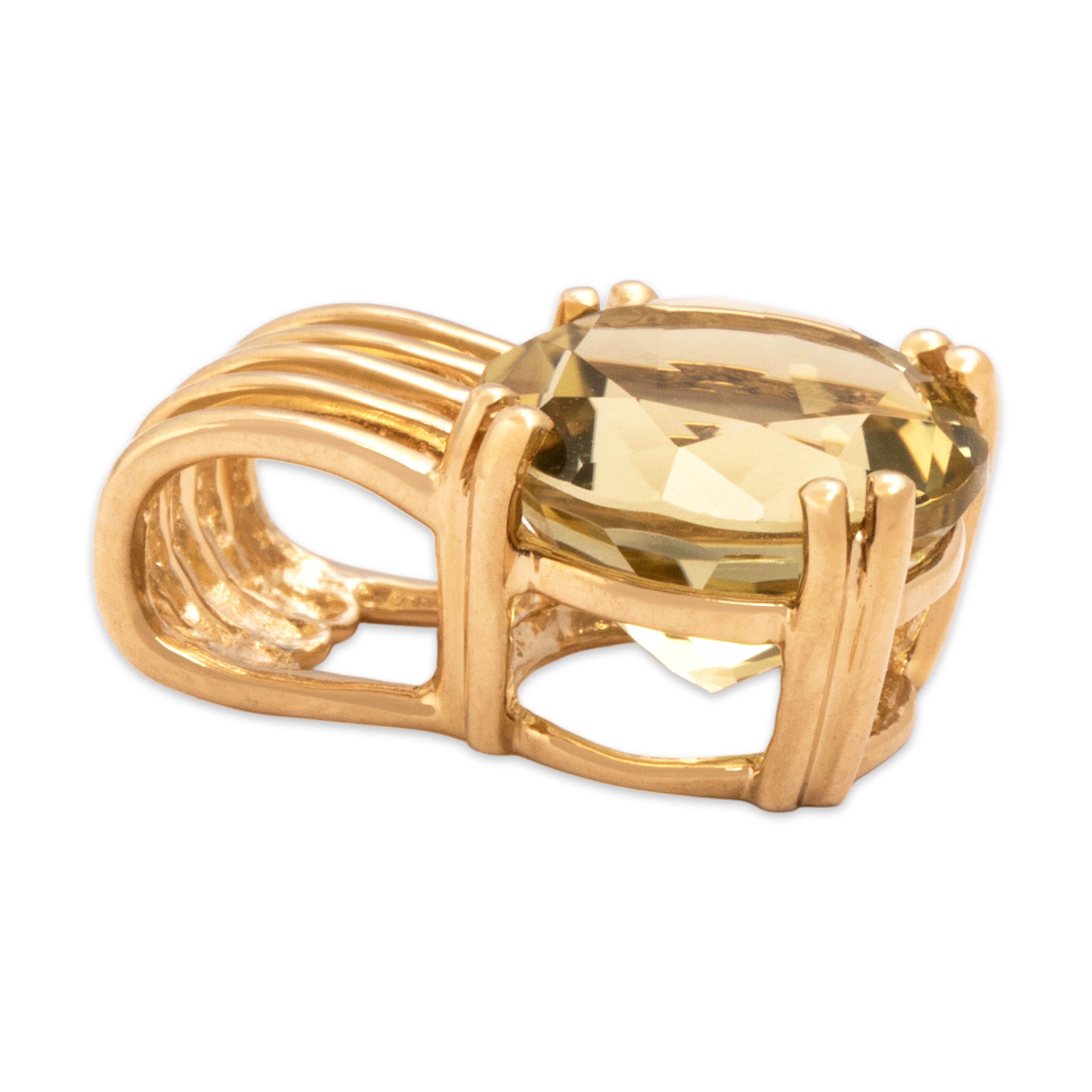 Vintage 14k Yellow Gold 3.34ct Lemon Quartz Sleek Multi-Ring Solitaire Slide Pendant - Side view